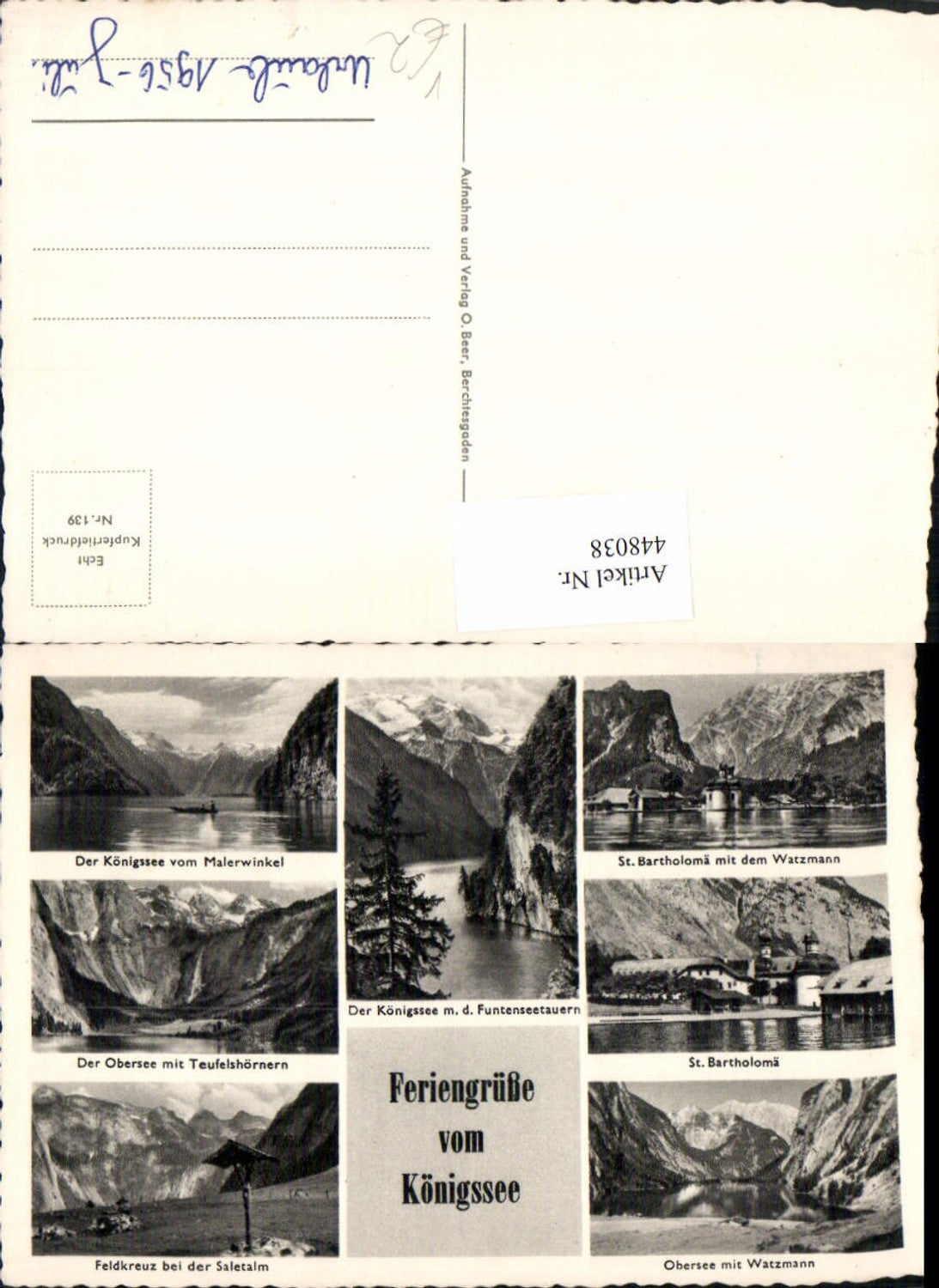 448038,Königssee See b. Schönau Mehrbildkarte pub O. Beer 139