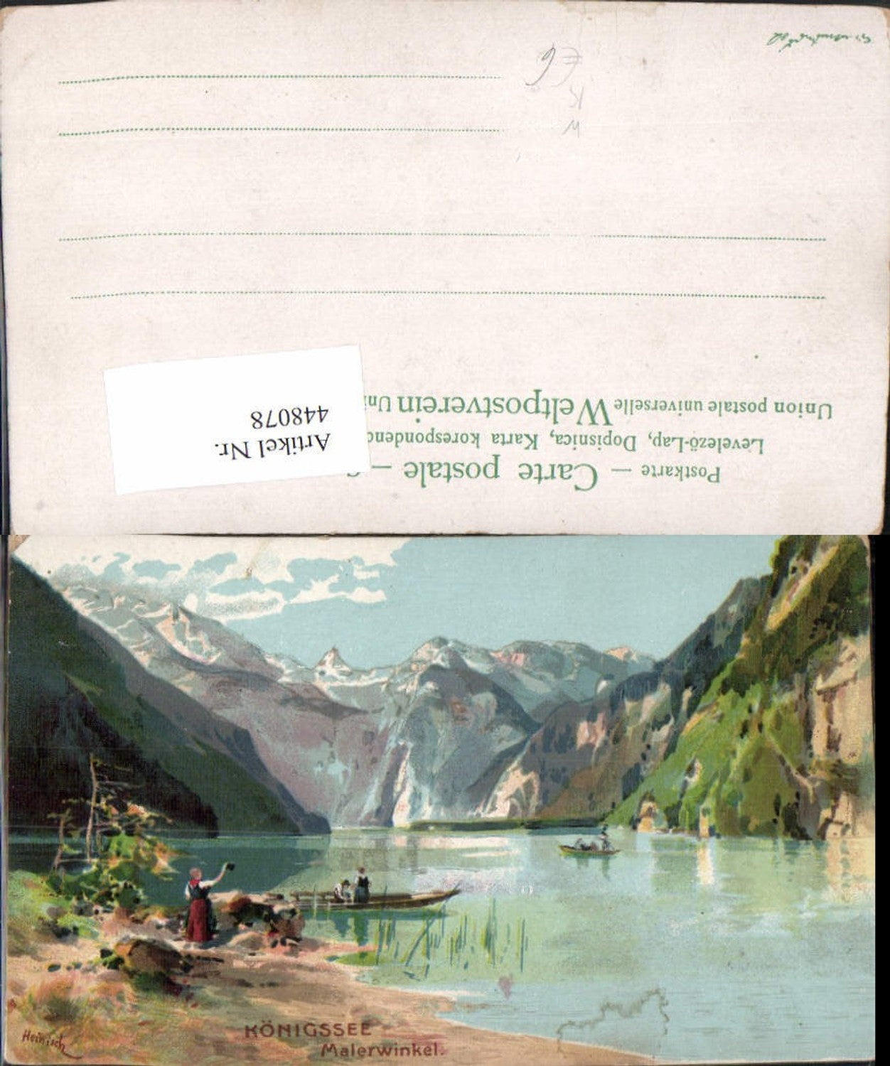448078,Künstler AK Heinisch Königssee See b. Schönau Bergkulisse