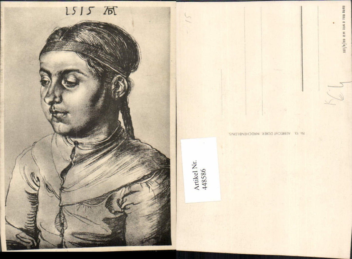 448586,Künstler AK Albrecht Dürer Mädchenbildnis Portrait