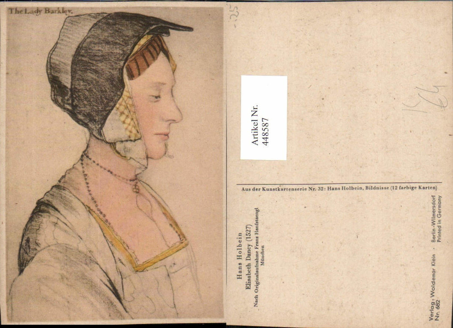 448587,Künstler AK Hans Holbein Elisabeth Dancy Fraum. Haube Portrait