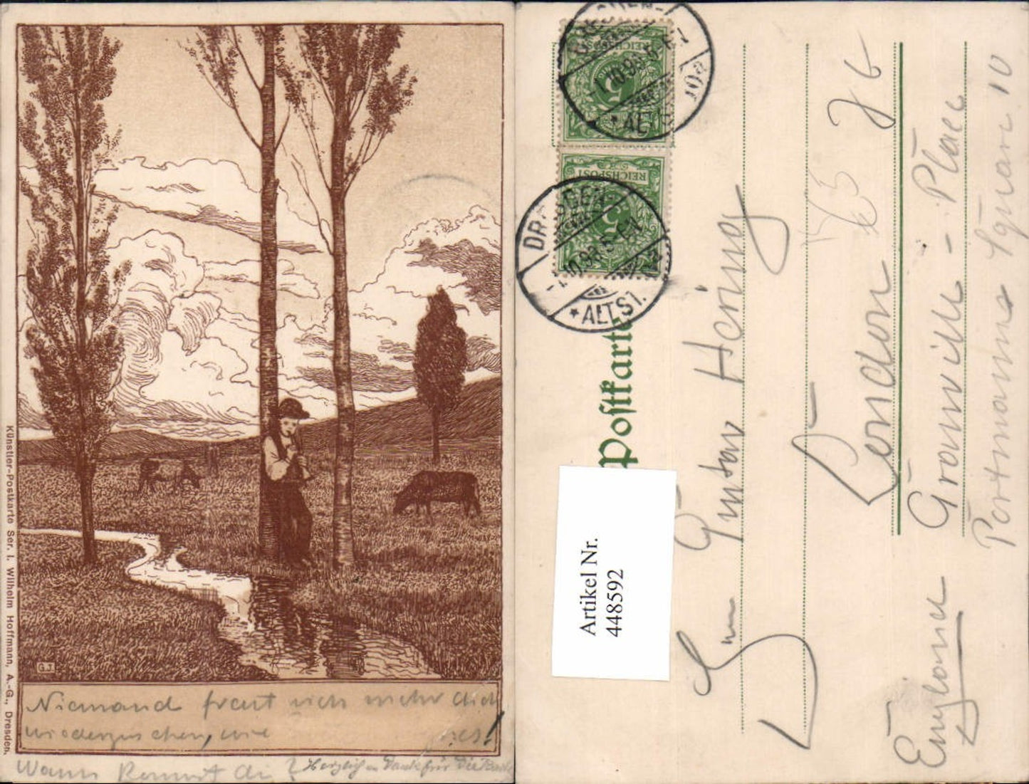 448592,Künstler AK Landschaft Junge Rinder pub Wilhelm Hoffmann Dresden