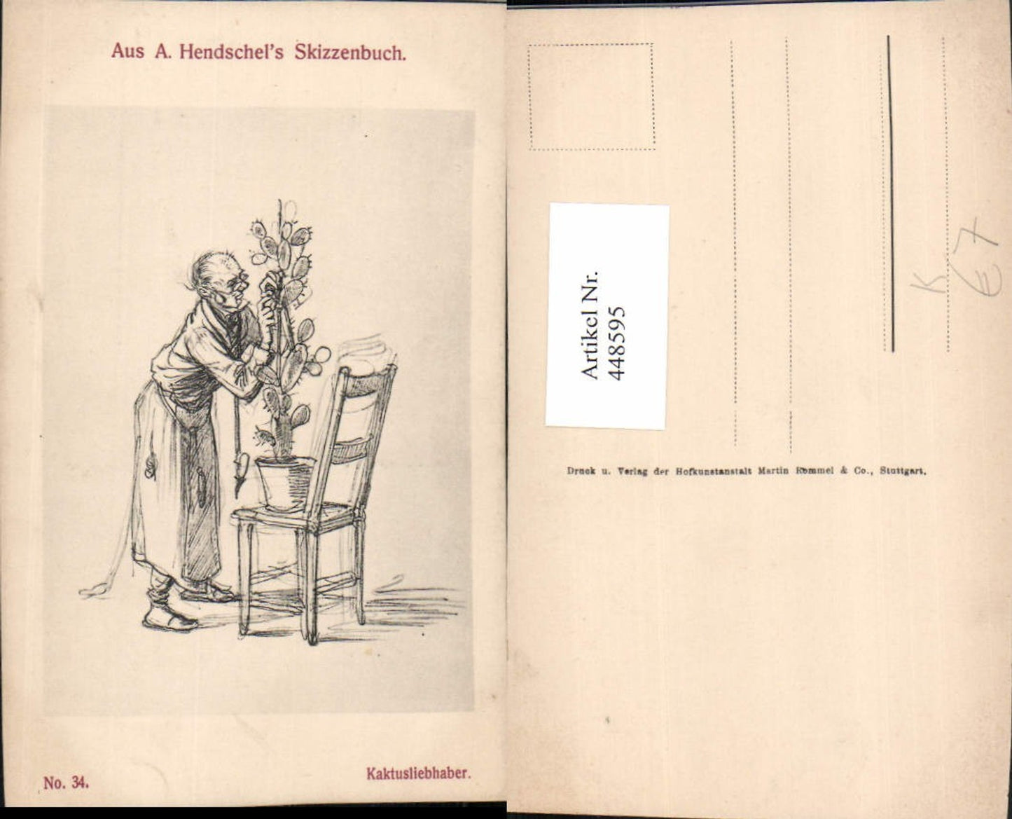 448595,Künstler AK A. Hendschel Skizze Kaktusliebhaber Mann Kaktus