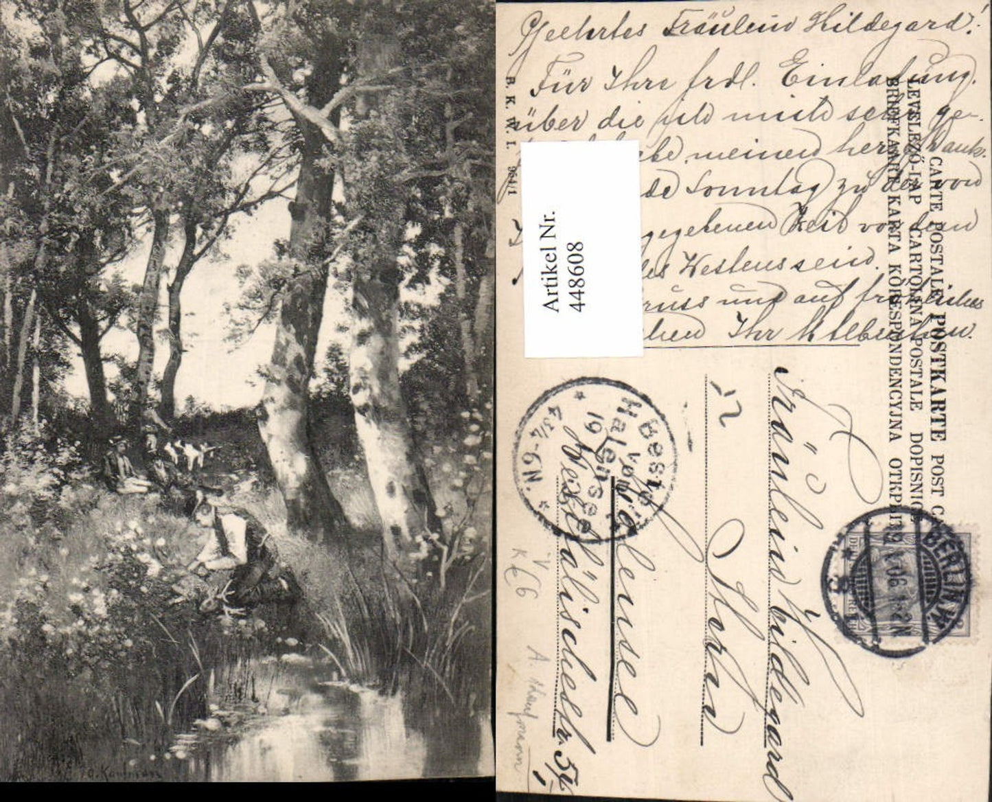 448608,Künstler AK A. Kaufmann Landschaft Bäume Personen pub B.K.W.I. 954/1
