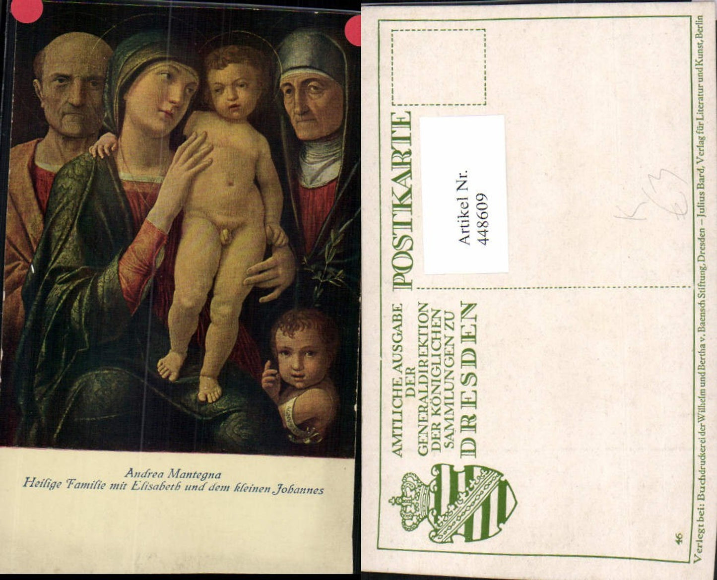 448609, Artist AK Andrea Mantegna Holy Family with Elizabeth and the infant John the Baptist