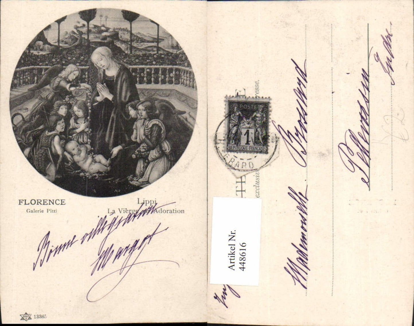 448616,Künstler AK Florence Lippi La Vierge en Adoration Maria Engeln Religion