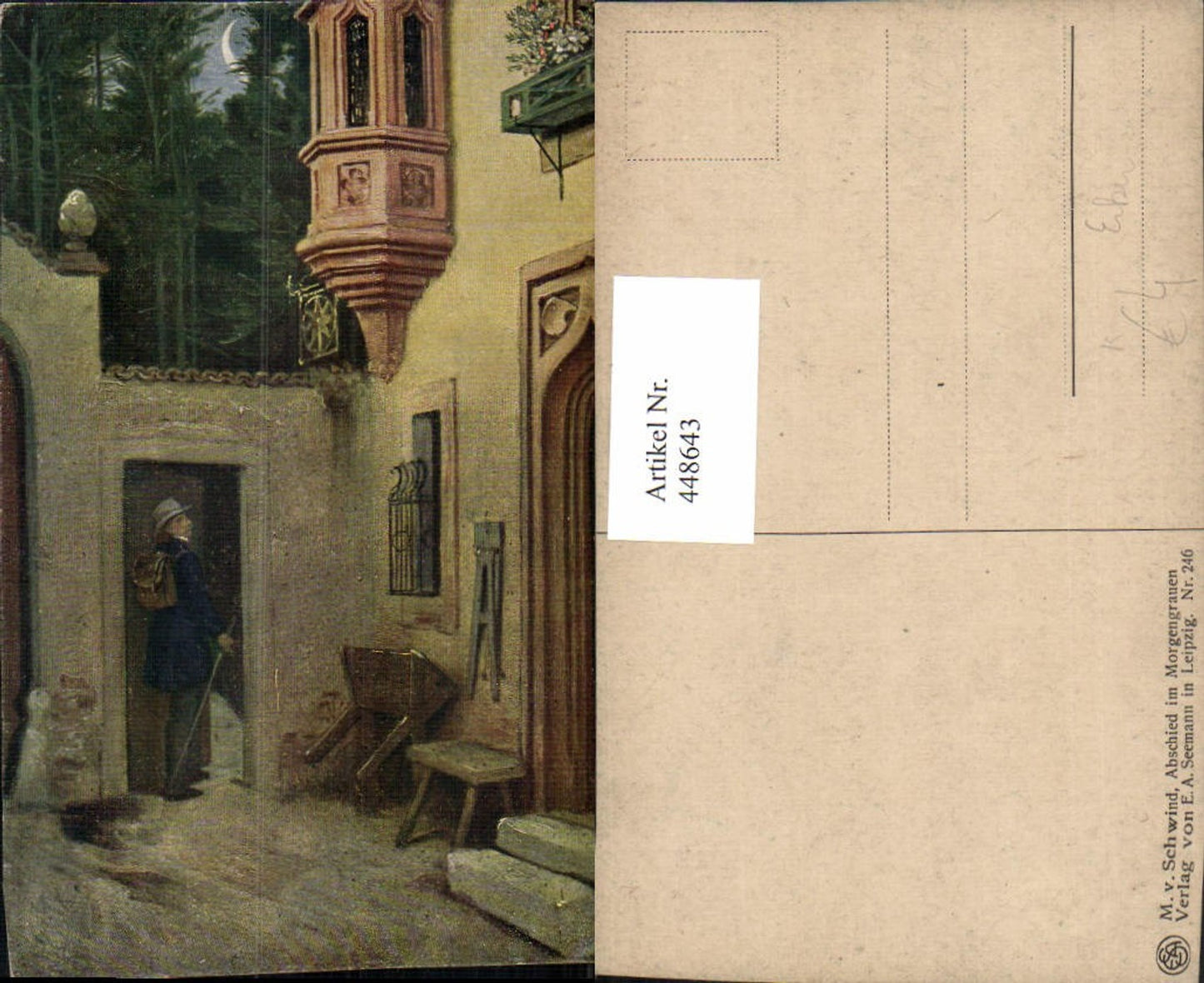 448643,Künstler AK M. v. Schwind Abschied im Morgengrauen Erker