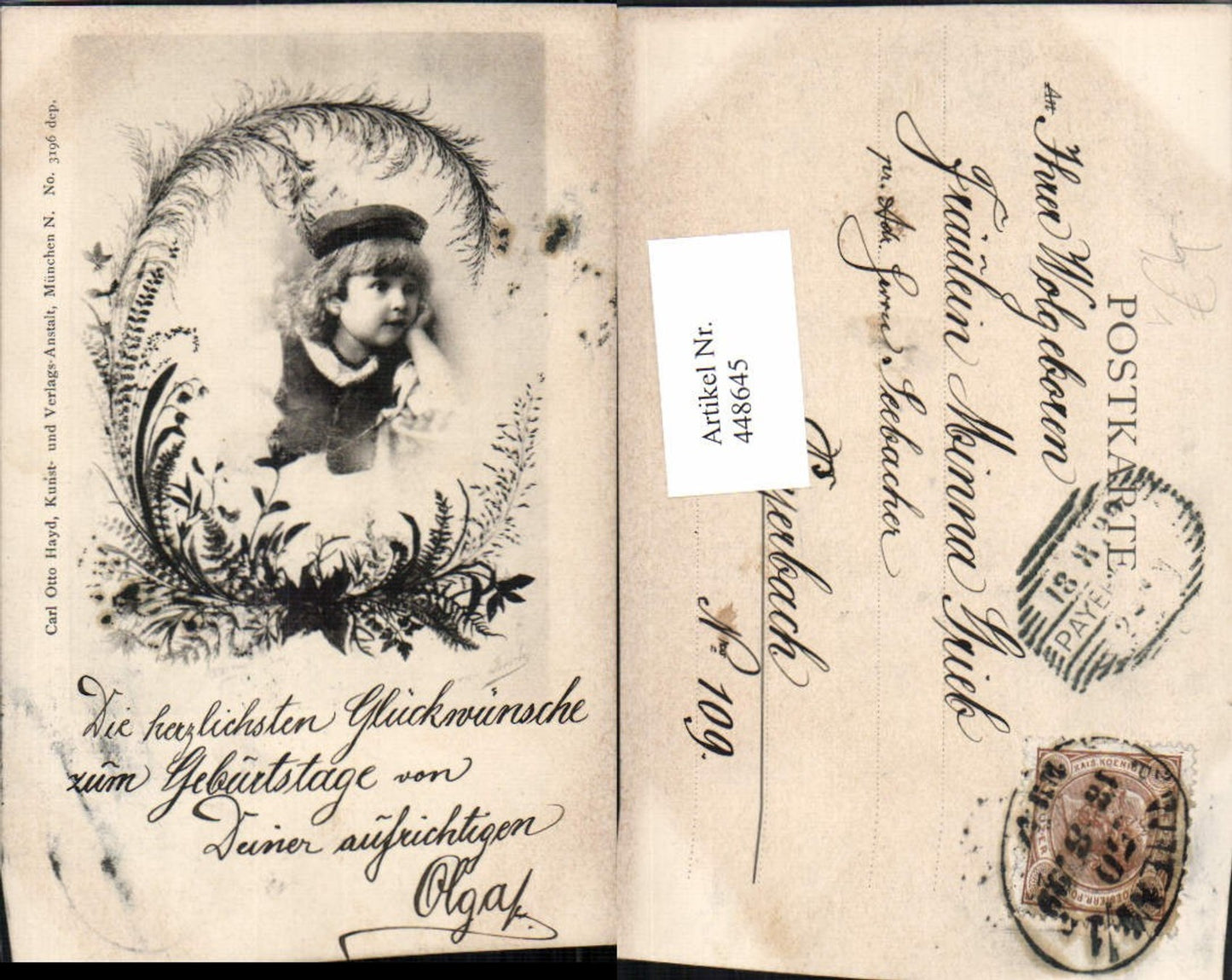 448645,Künstler AK Kind m. Mütze Portrait Passepartout Blumen pub Carl Otto Hayd 3196