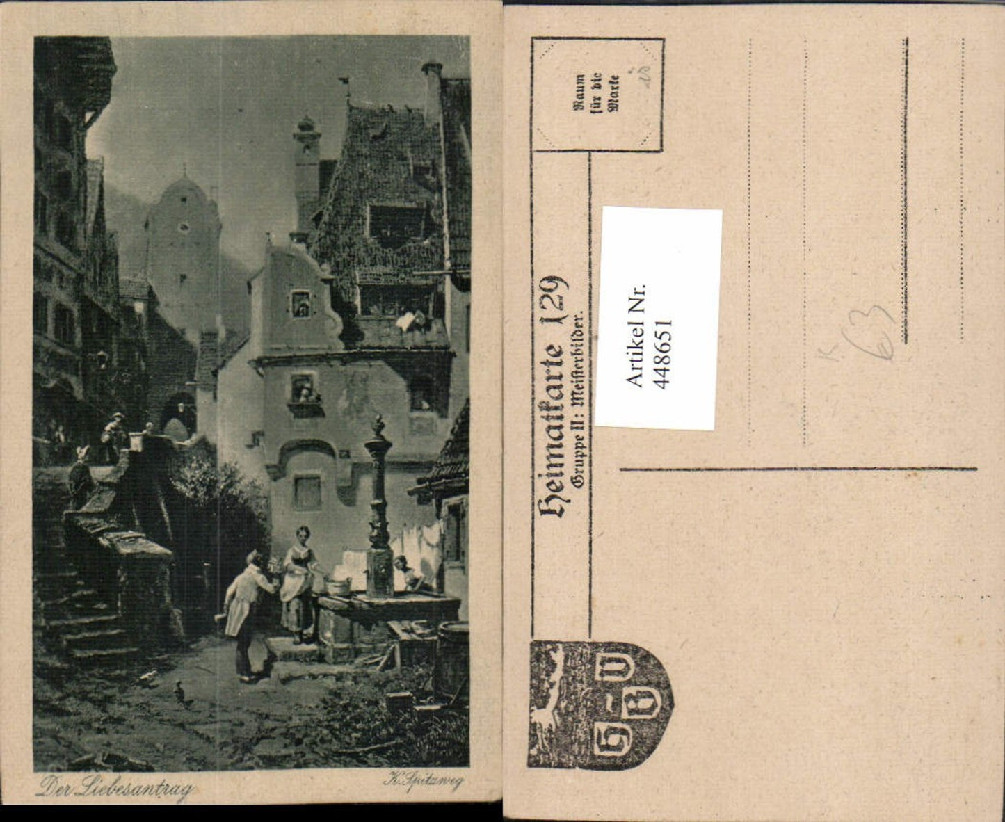 448651,Künstler AK K. Spitzweg Der Liebesantrag Stadt Motiv Brunnen