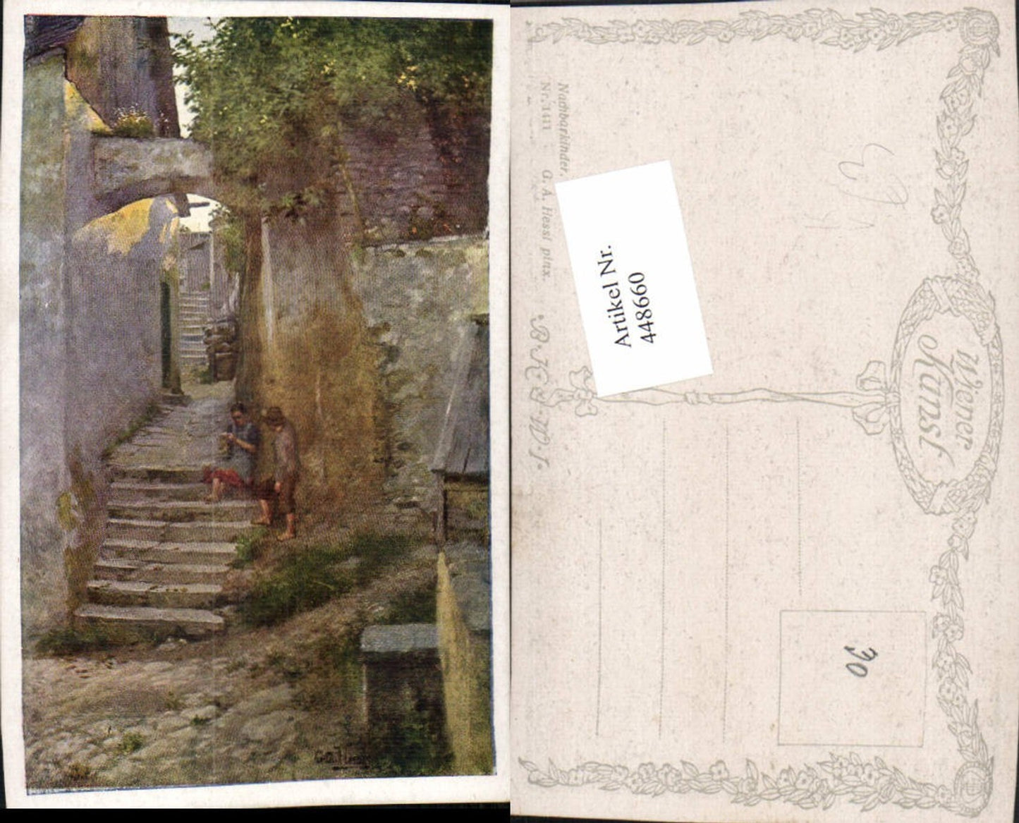 448660,Künstler AK G. A. Hessl Nachbarkinder Gasse Stiege pub B.K.W.I. 1411
