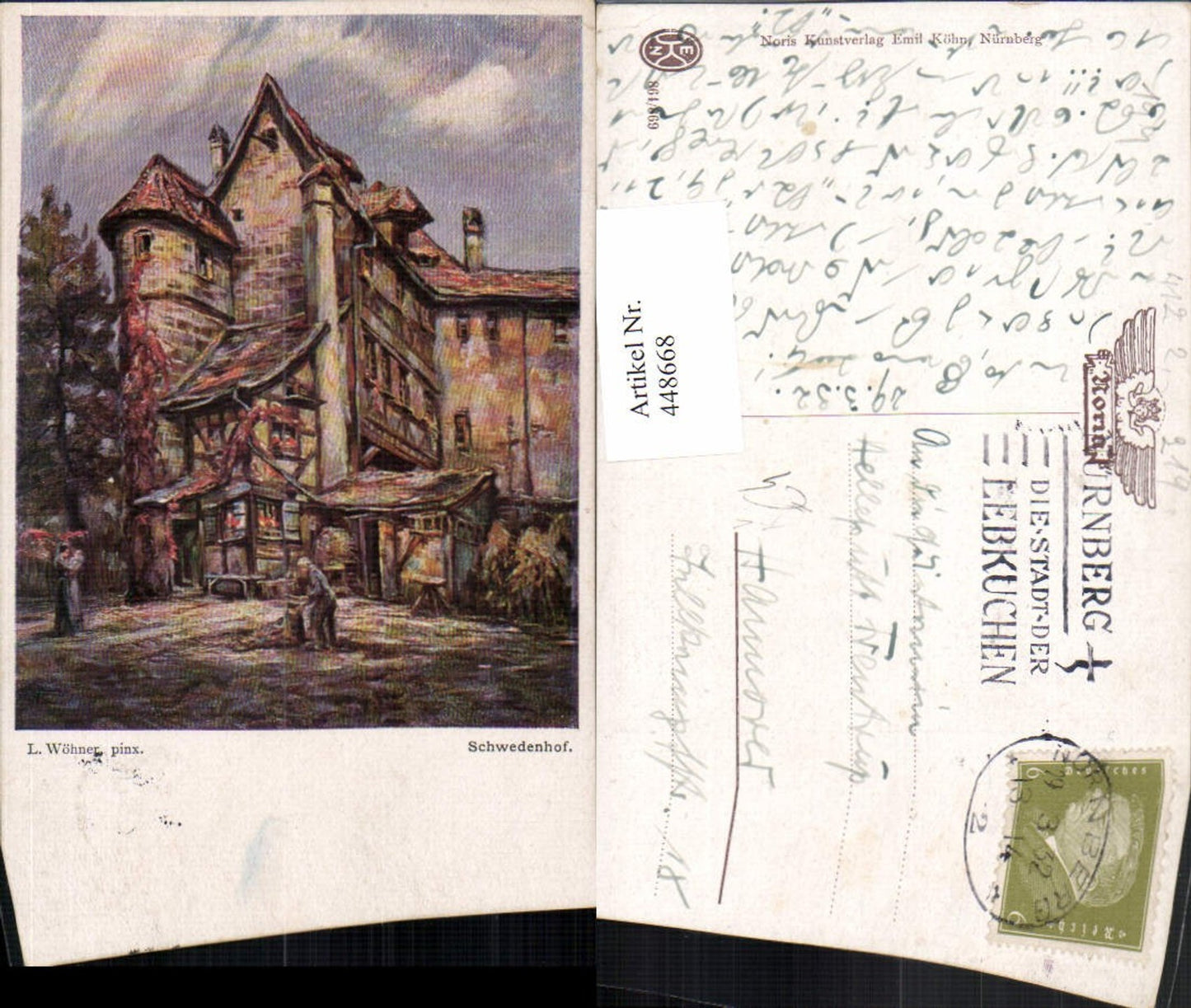 448668,Künstler AK L. Wöhner Schwedenhof Gebäude Erker pub Emil Köhn 864/869