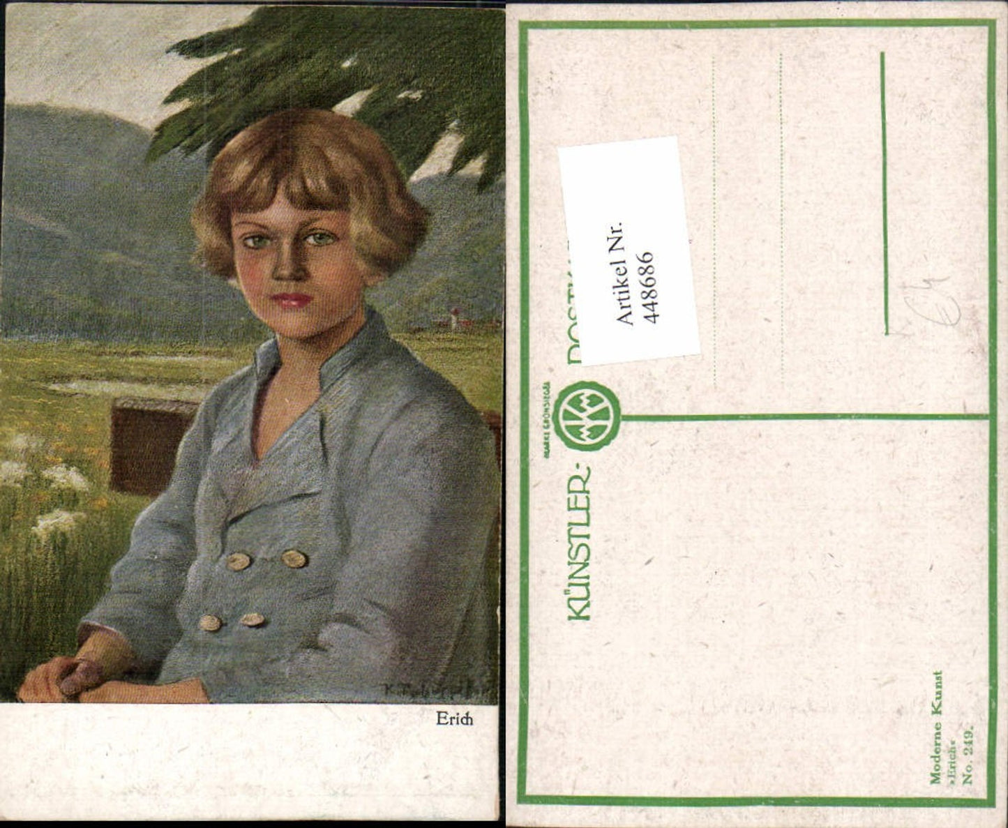 448686,Künstler AK Erich Junge Bub Portrait