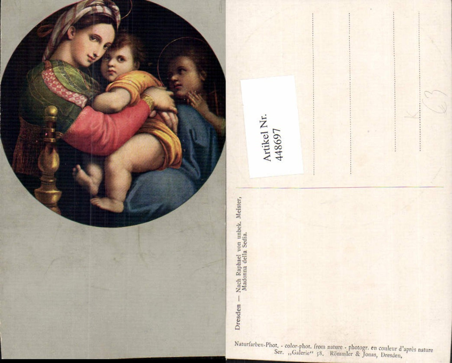 448697,Künstler AK Raphael von unbek Madonna della Sedia Maria Jesus Religion