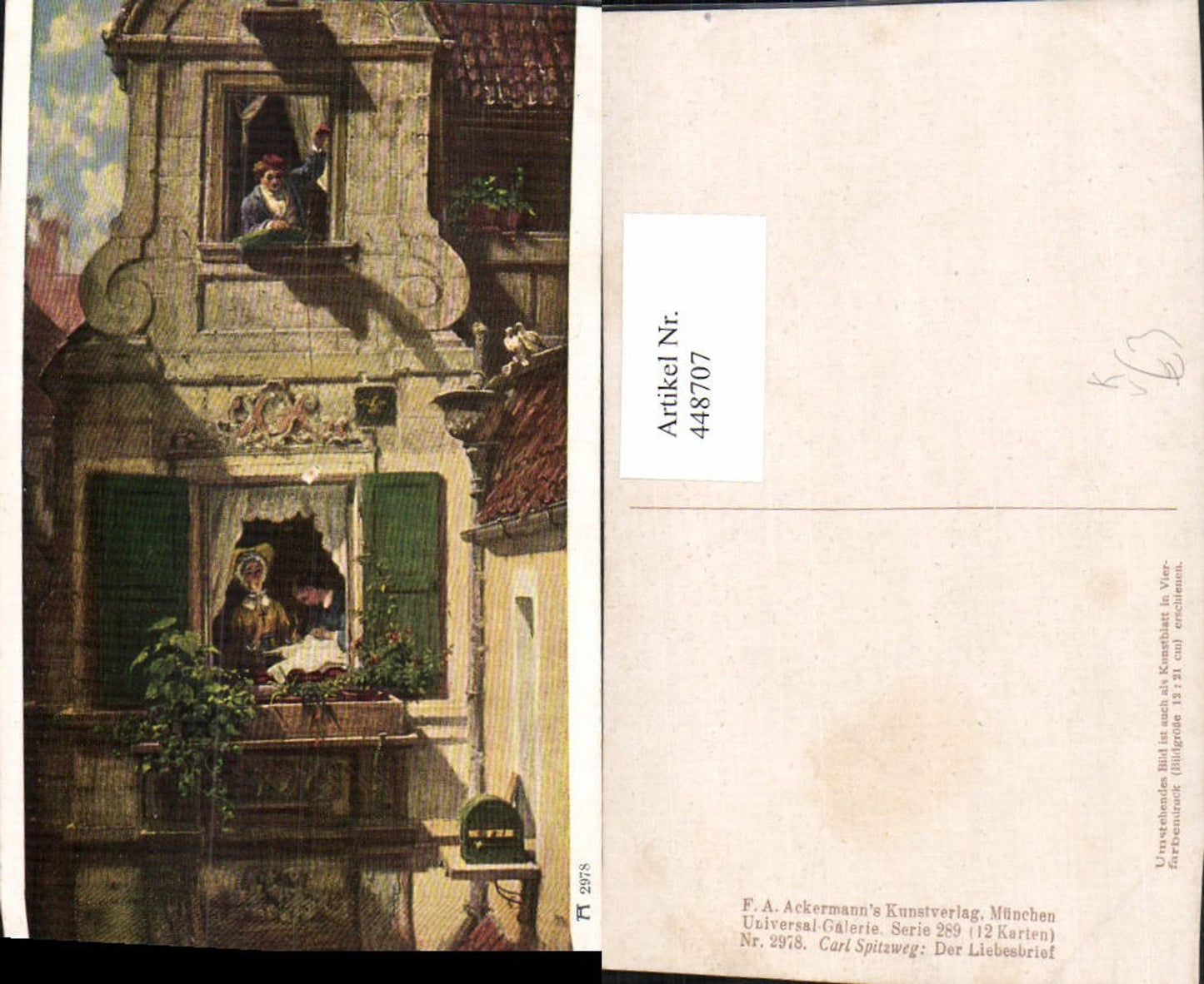 448707,Künstler AK Carl Spitzweg Der Liebesbrief Fenster pub A. Ackermann 2978