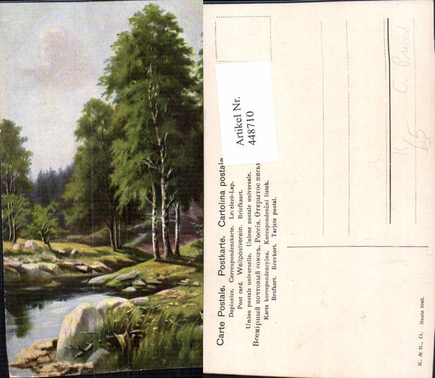 448710,Künstler AK C. Present Landschaft Wald Bach