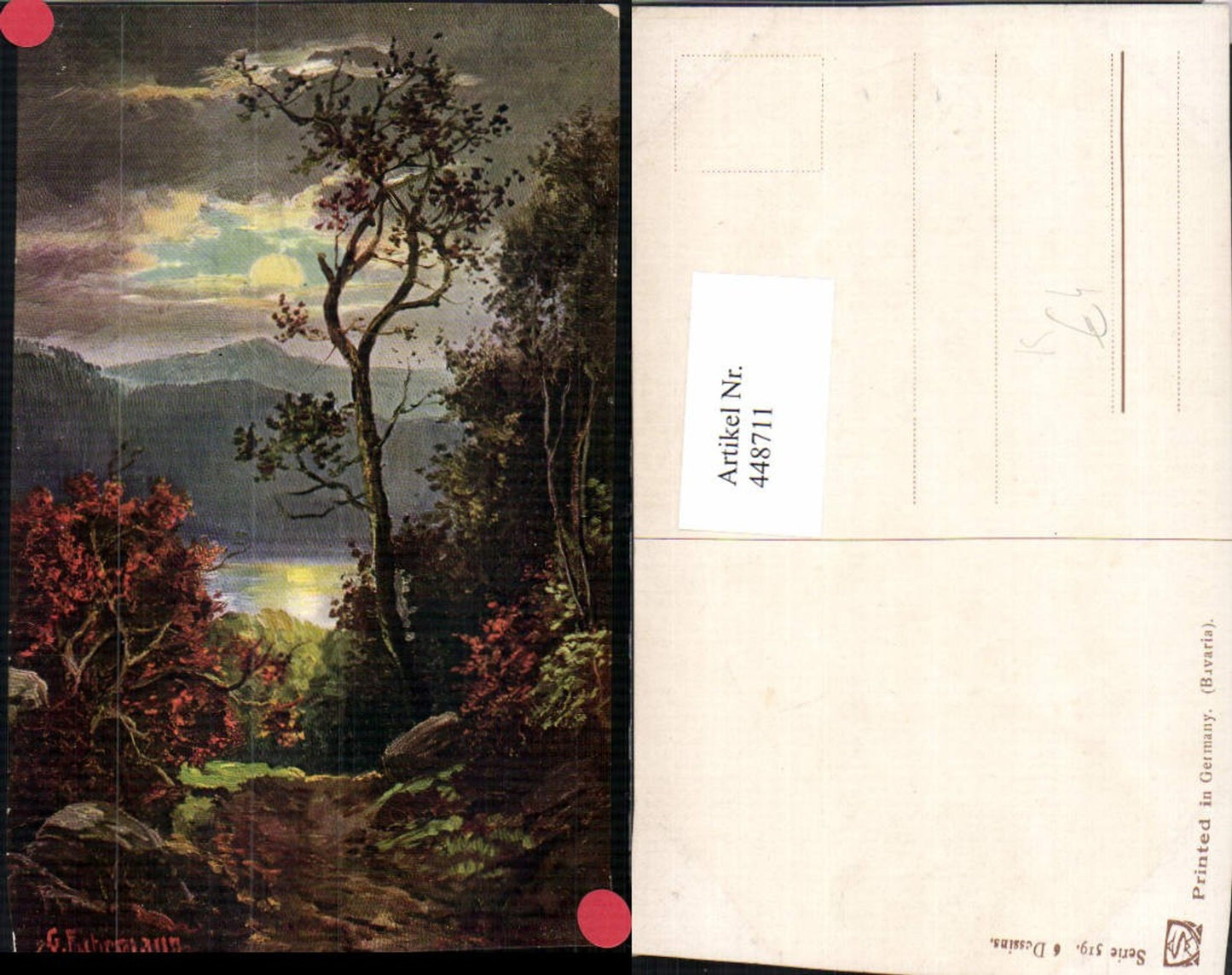 448711,Künstler AK G. Fuhrmann Landschaft Wald See Mondschein