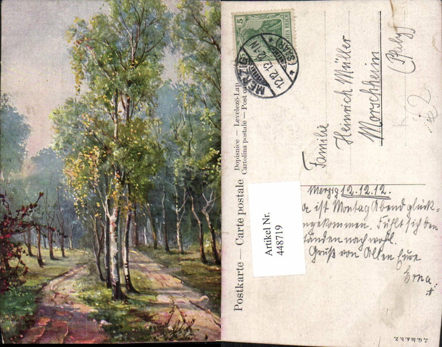 448719,Künstler AK Landschaft Wald Bäume Wegpartie