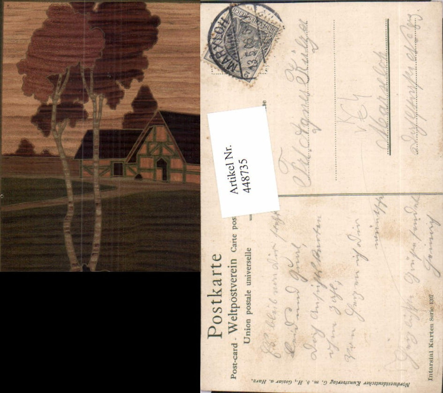 448735,Künstler AK Landschaft Haus Bäume pub Nordwestdeutscher Kunstverlag Intarsial 1307