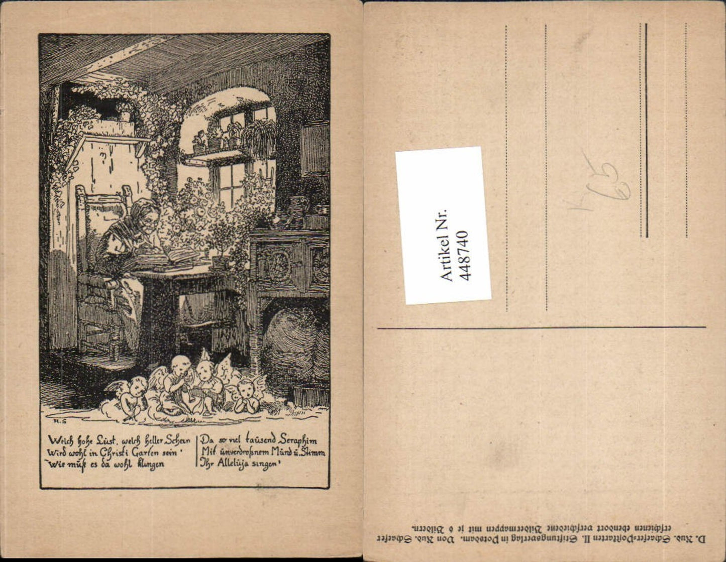 448740,Künstler AK Rud. Schaefer Alte Frau b. Lesen Buch Engeln Spruch