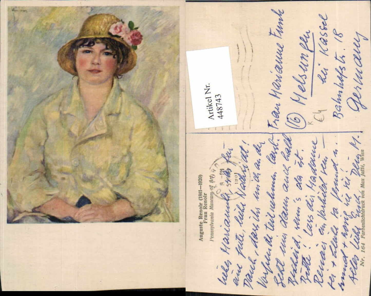 448743,Künstler AK Auguste Renoir Frau Renoir Hut Blumen Portrait