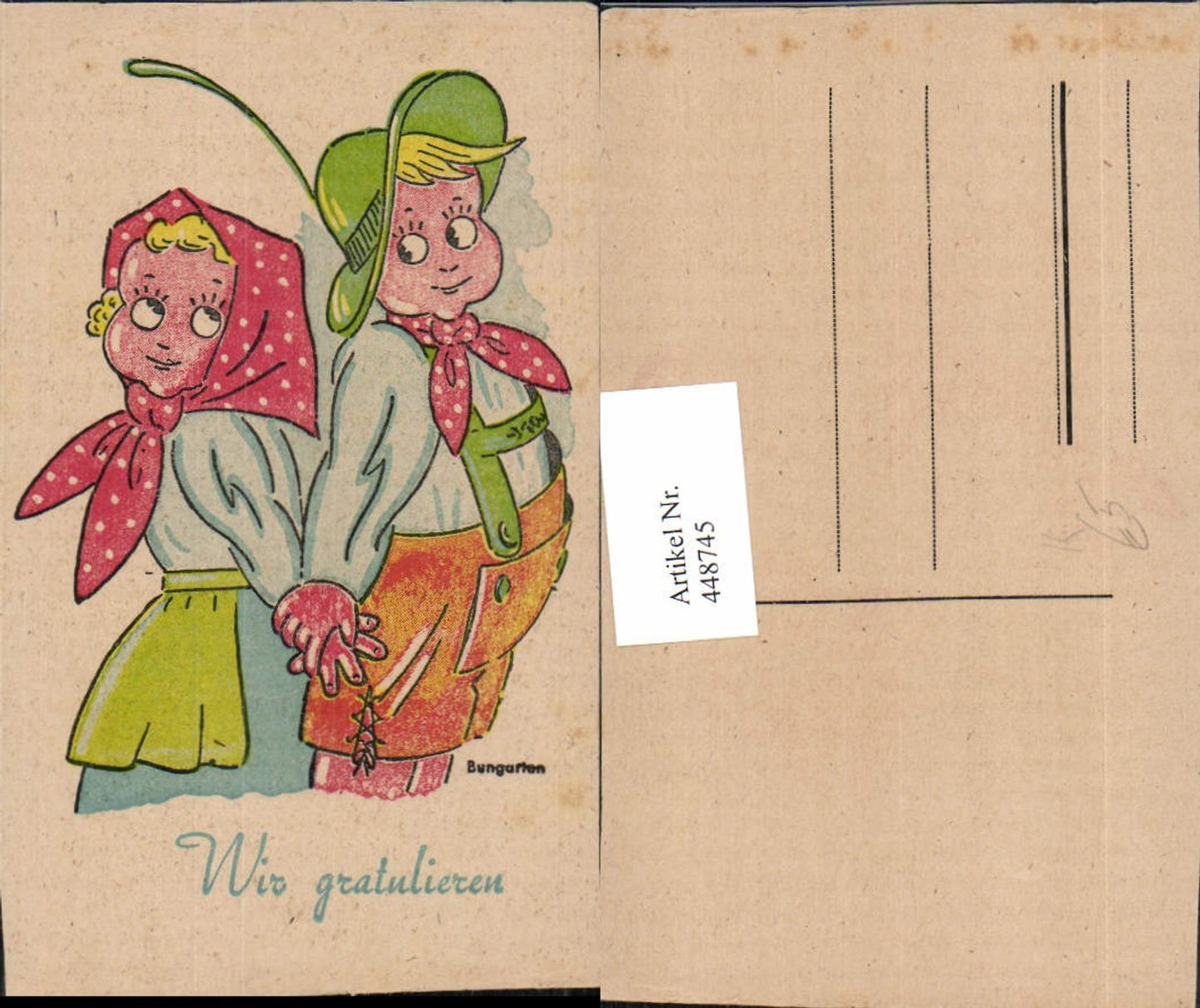 448745,Künstler AK Bungarten Kinder Liebe Paar Tracht Hut