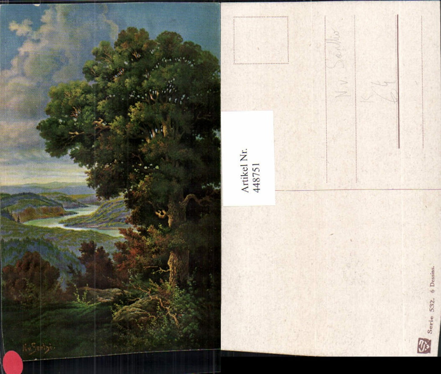 448751,Künstler AK N. v. Santho Landschaft Wald Fluss