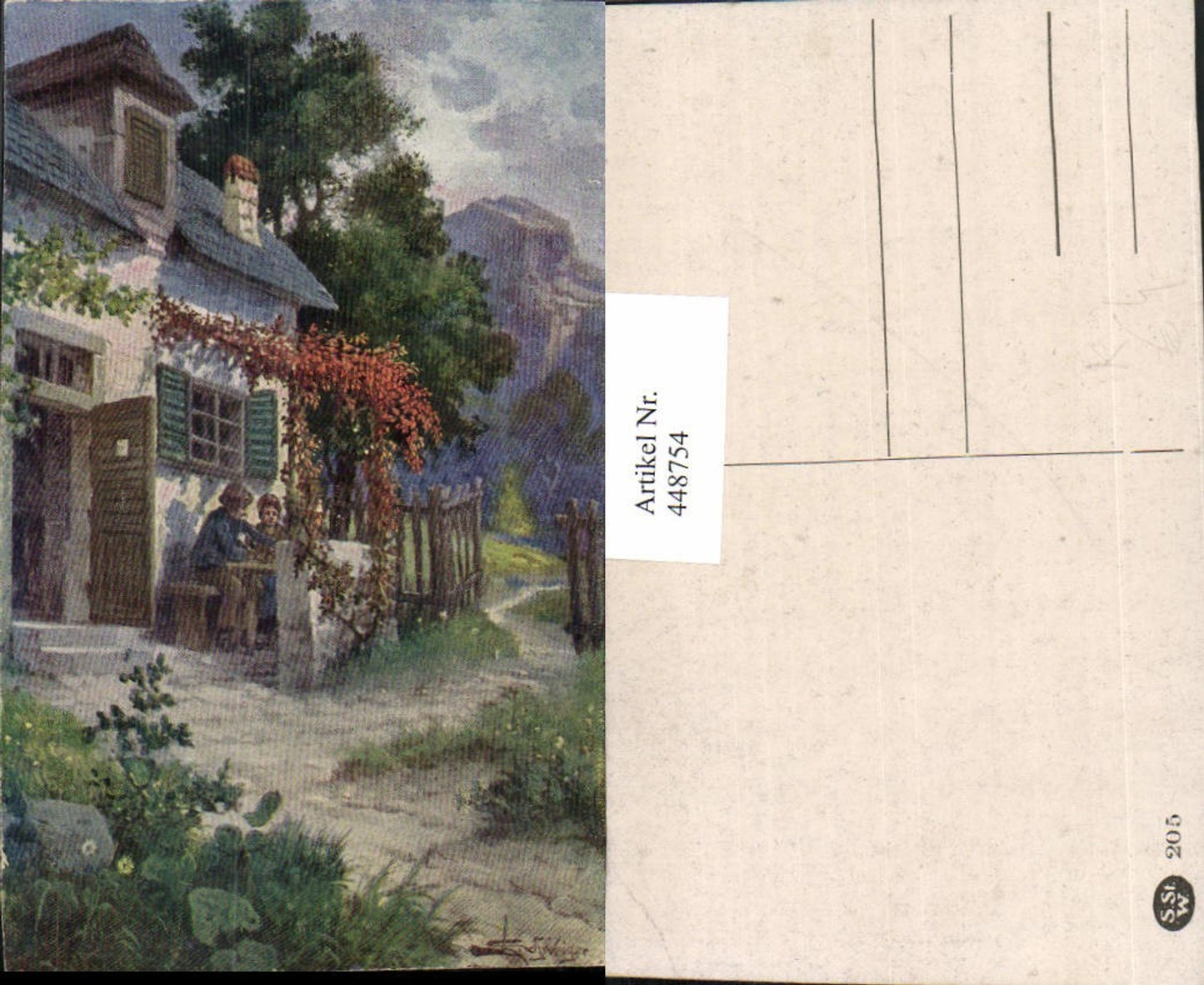 448754,Künstler AK L. Schweiger Haus Motiv Bergkulisse