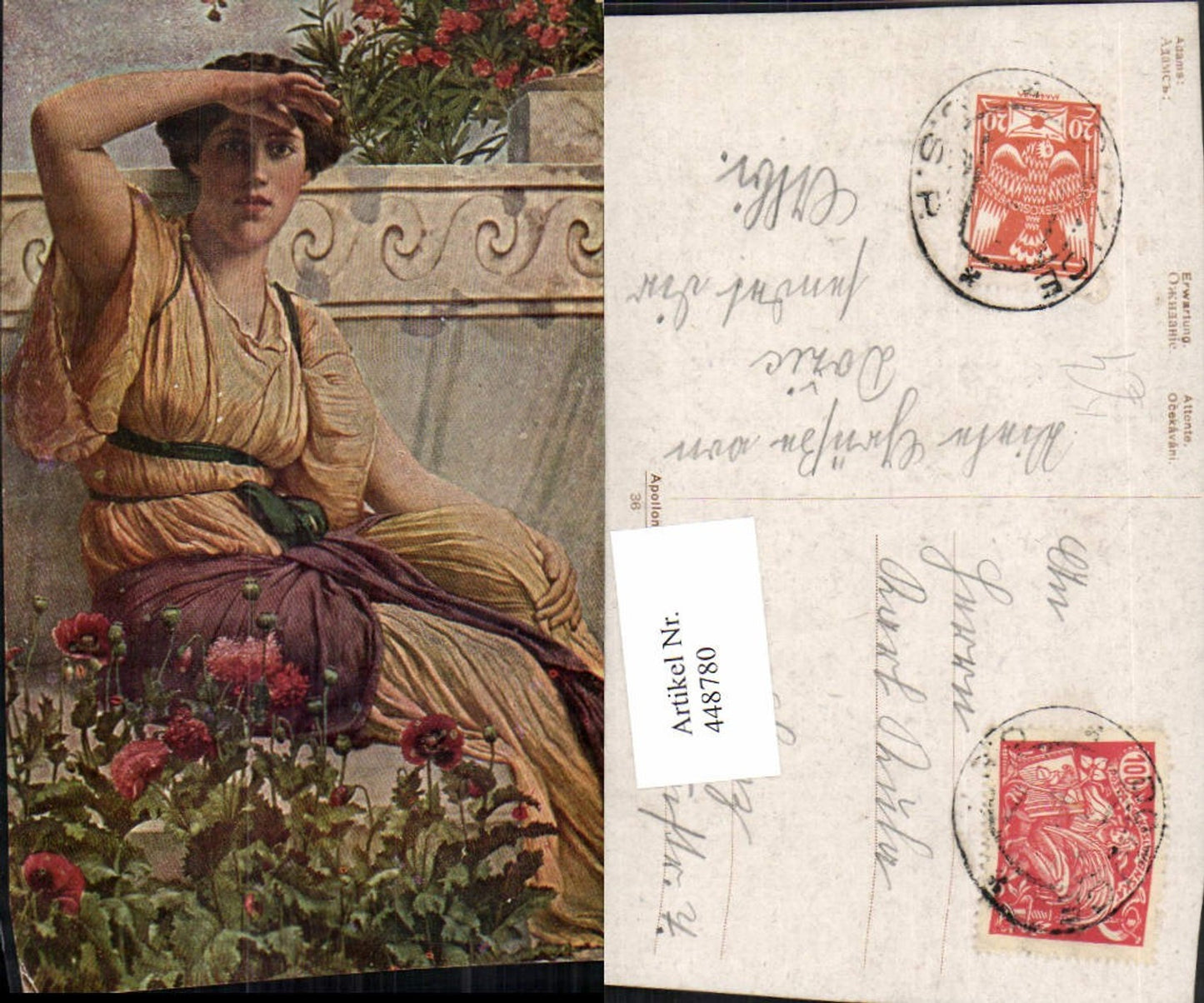 448780,Künstler AK Adams Erwartung Römische Frau Kleid
