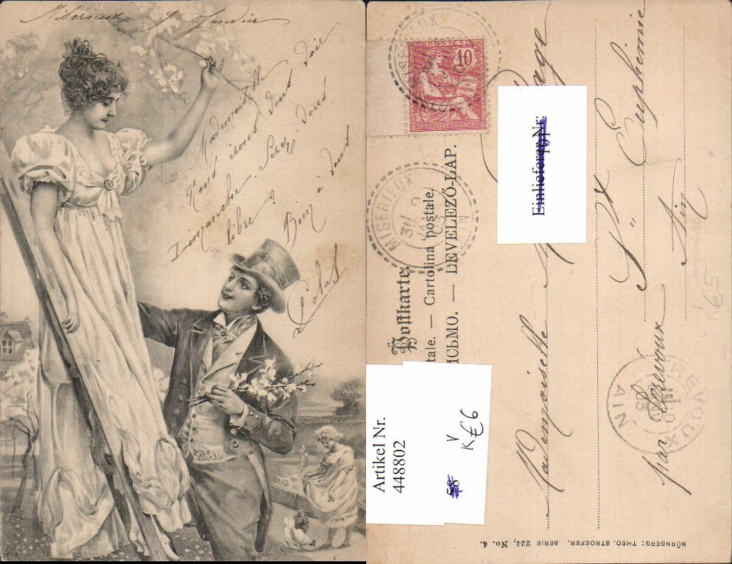 448802,Jugendstil Künstler AK Liebe Paar Frau Kleid Leiter pub Theo Stroefer 224/4