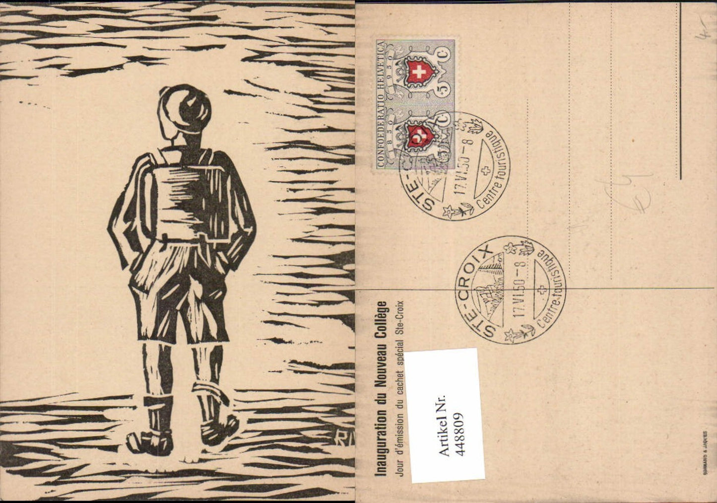 448809,Künstler AK Ste-Croix Person Mann m. Mütze