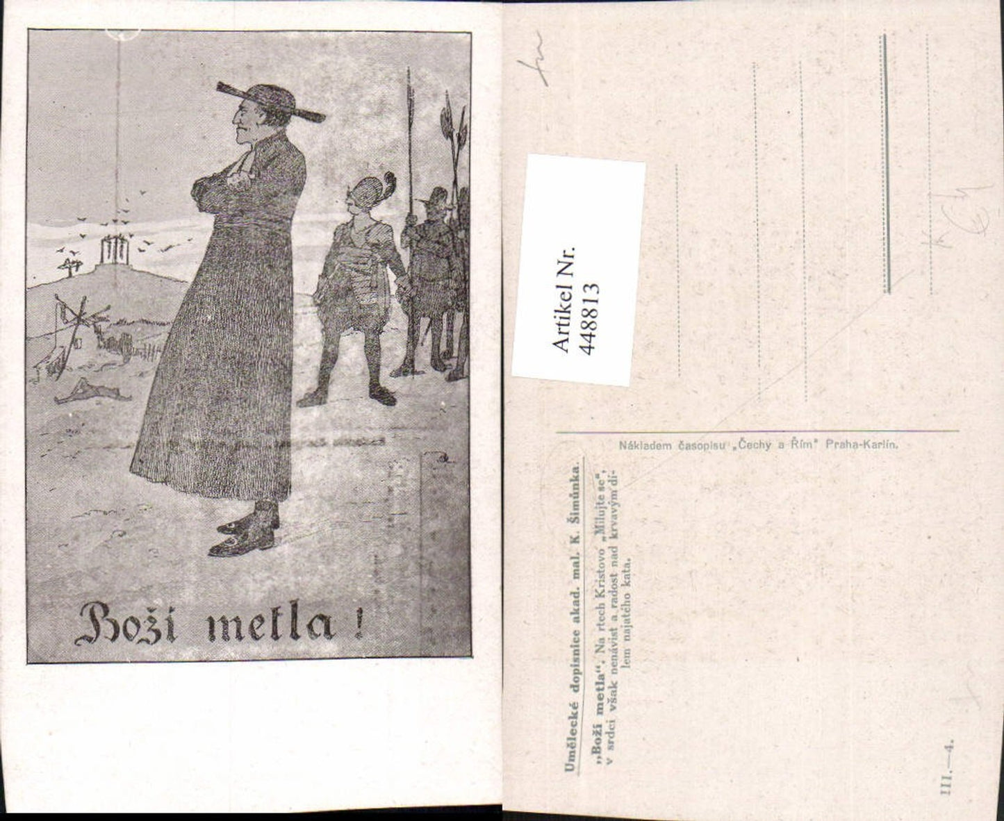 448813,Künstler AK K. Simunka Bozi metla Mann m. Hut Krieger