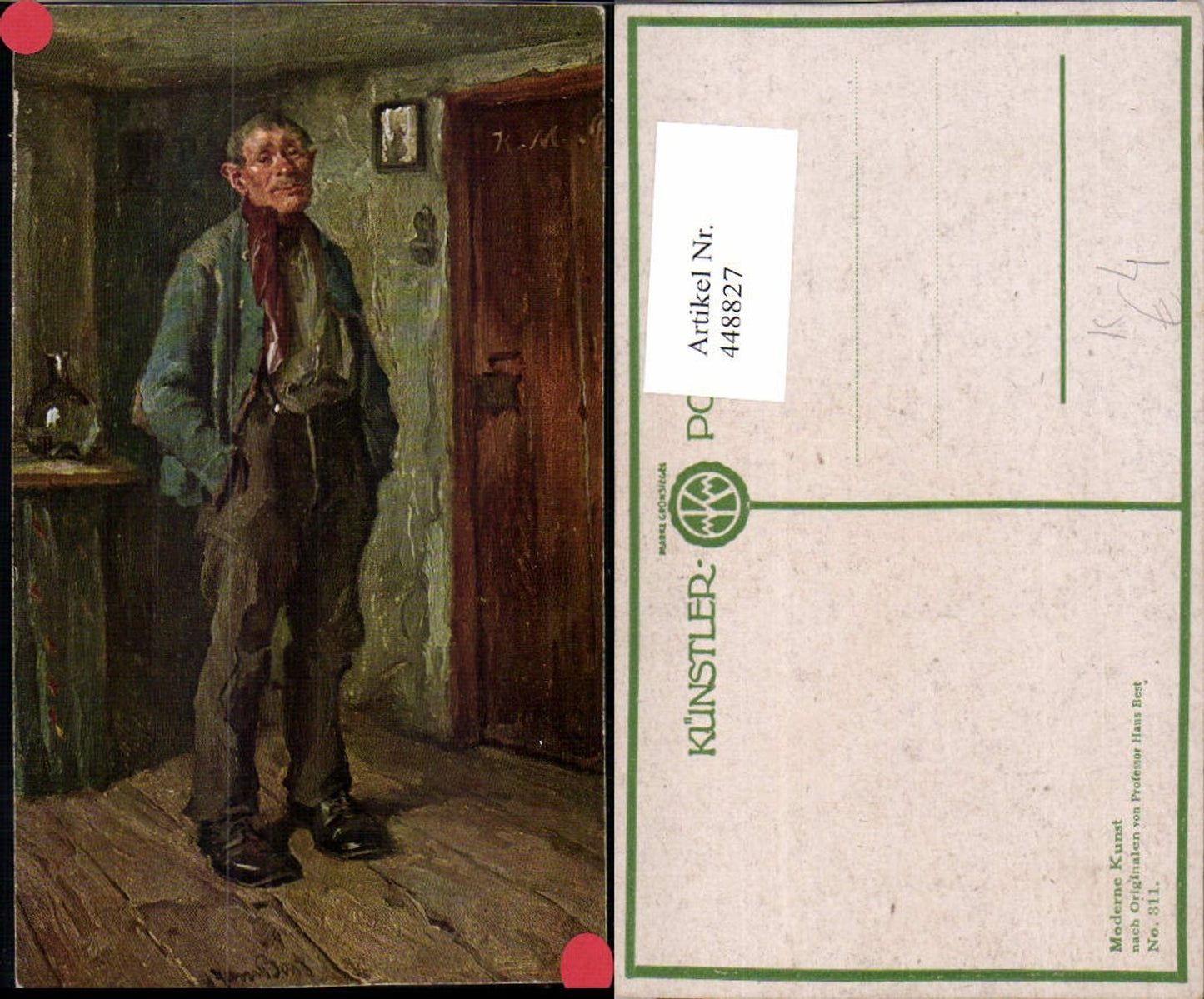 448827,Künstler AK Hans Best 311 Mann Zimmer Innenansicht
