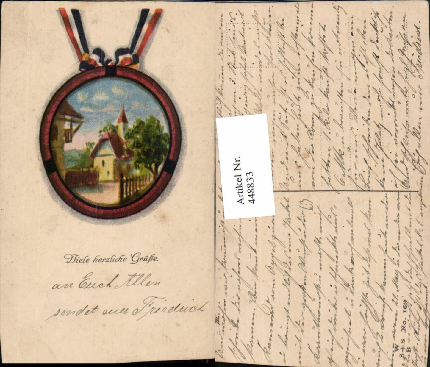 448833,Künstler AK Grüße Kirche Passepartout