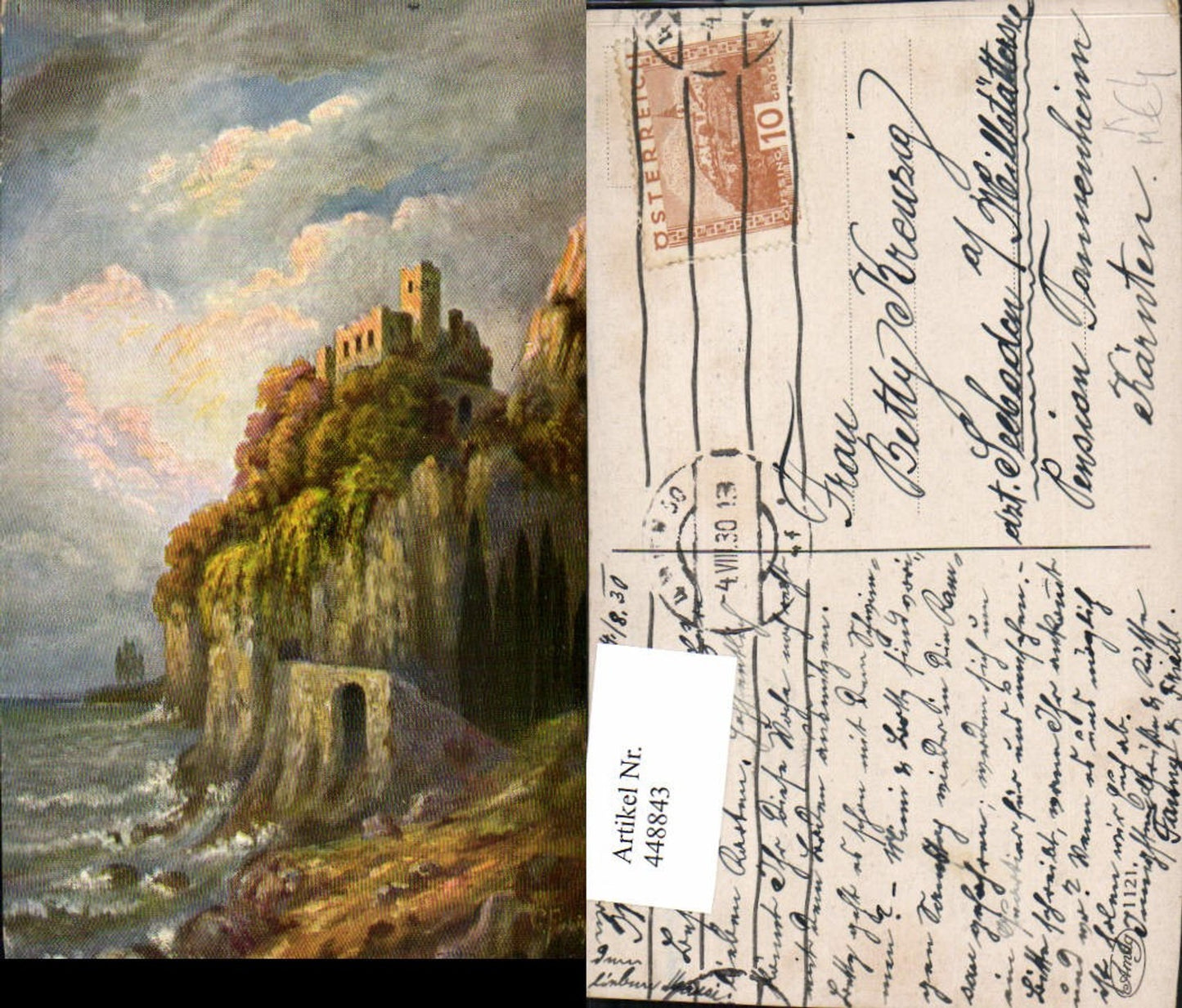 448843,Künstler AK G. Fiebiger Landschaft Küste Burg Ruine