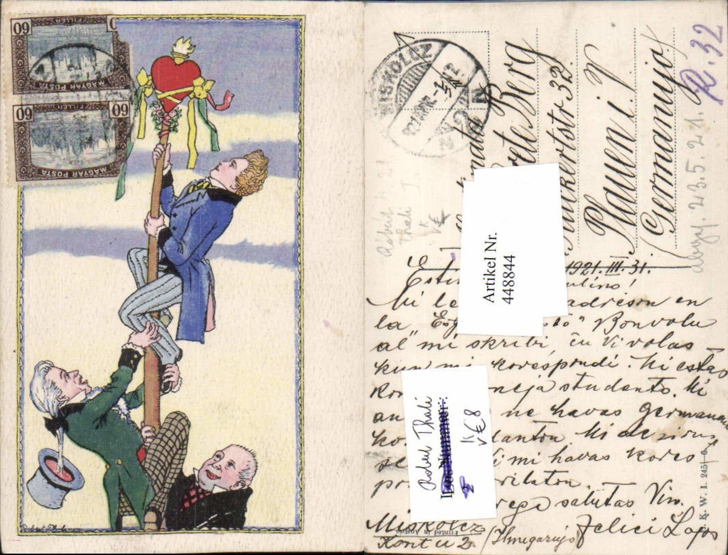 448844,Künstler AK Robert Thali Männer Frack Kletterer Herz pub B.K.W.I. 245/6
