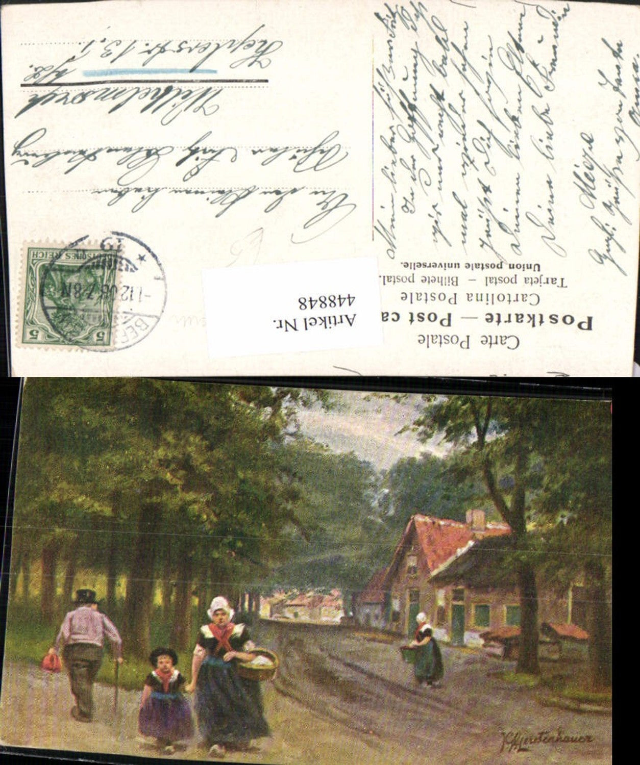 448848,Künstler AK J. G. Gerstenhauer Straßenpartie Personen