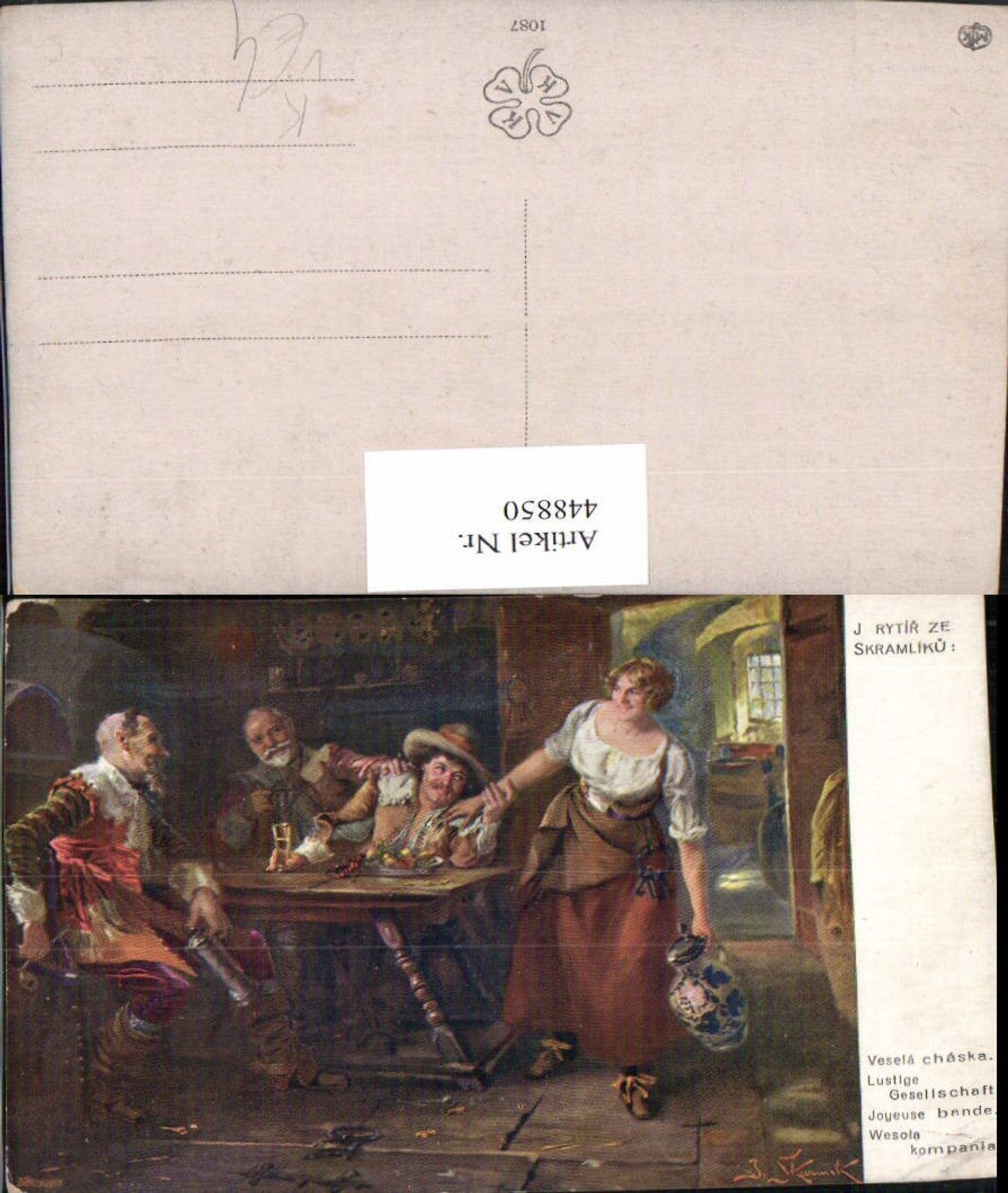 448850,Künstler AK J. Rytir ze Skramliku Lustige Gesellschaft Frau Krug pub VK 1087