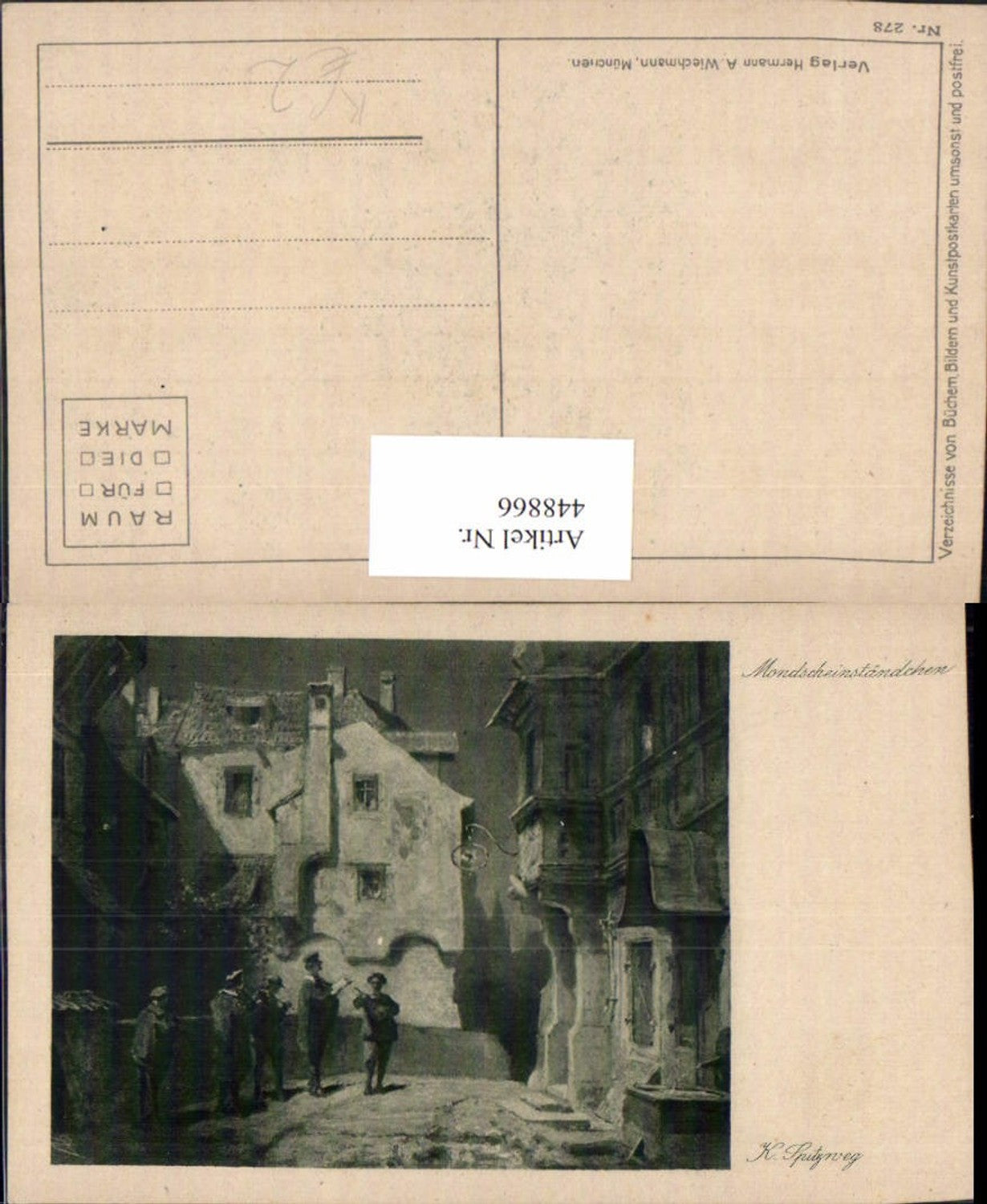 448866,Künstler AK K. Spitzweg Mondscheinständchen Musikanten