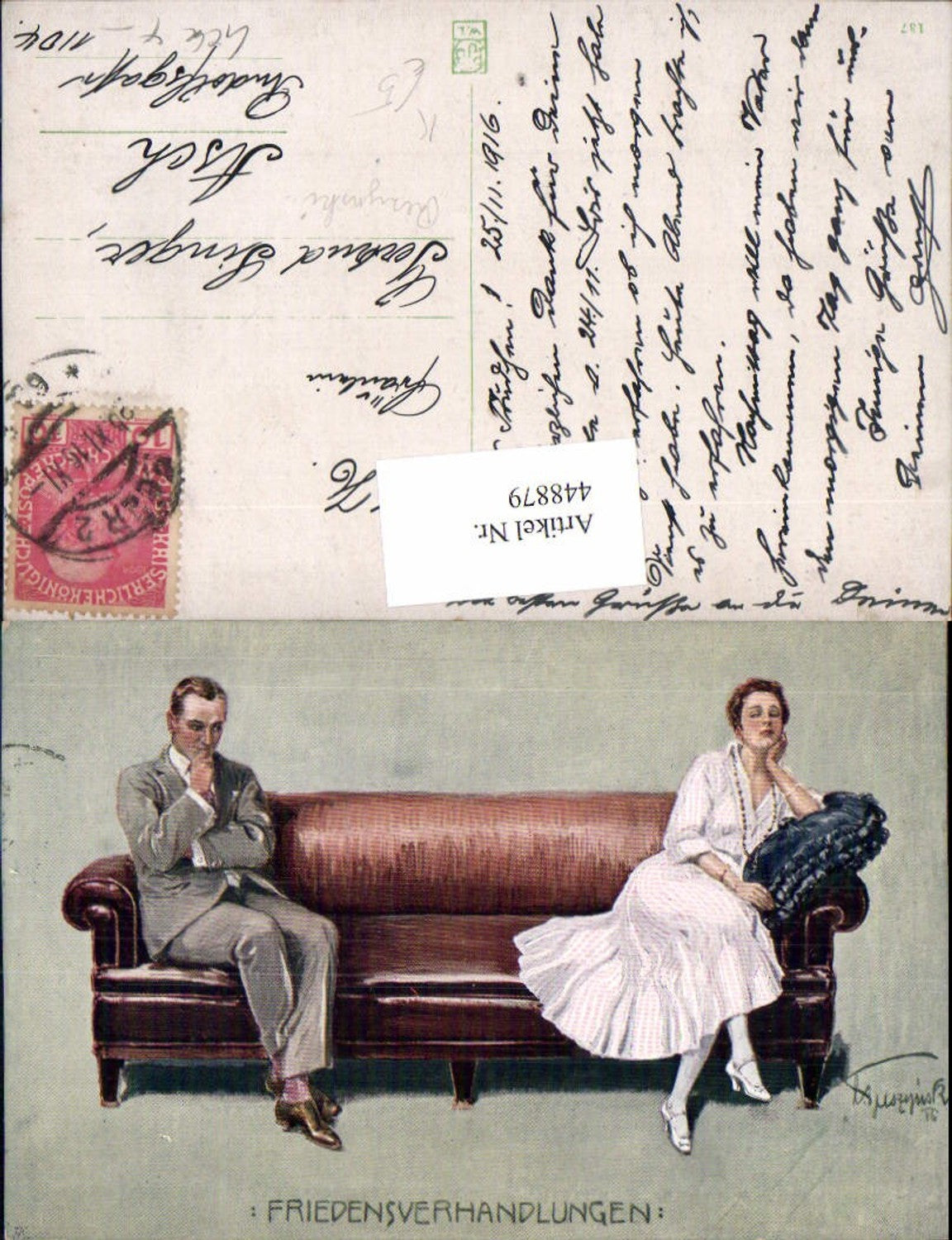 448879,Künstler AK Rezynski Friedensverhandlungen Paar Streit Couch Sofa