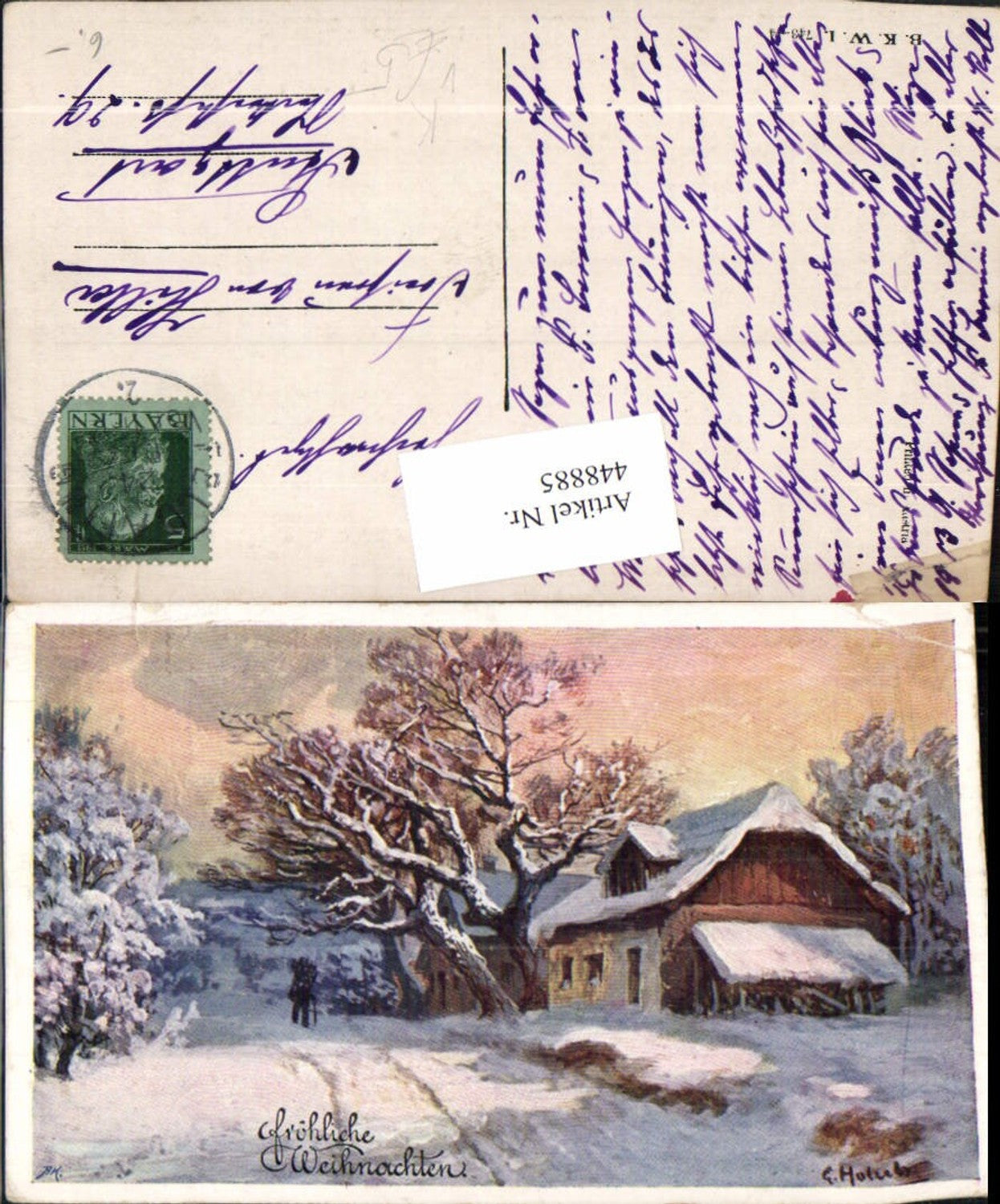 448885,Künstler AK G. Holub Winterlandschaft Haus pub B.K.W.I. 743/4
