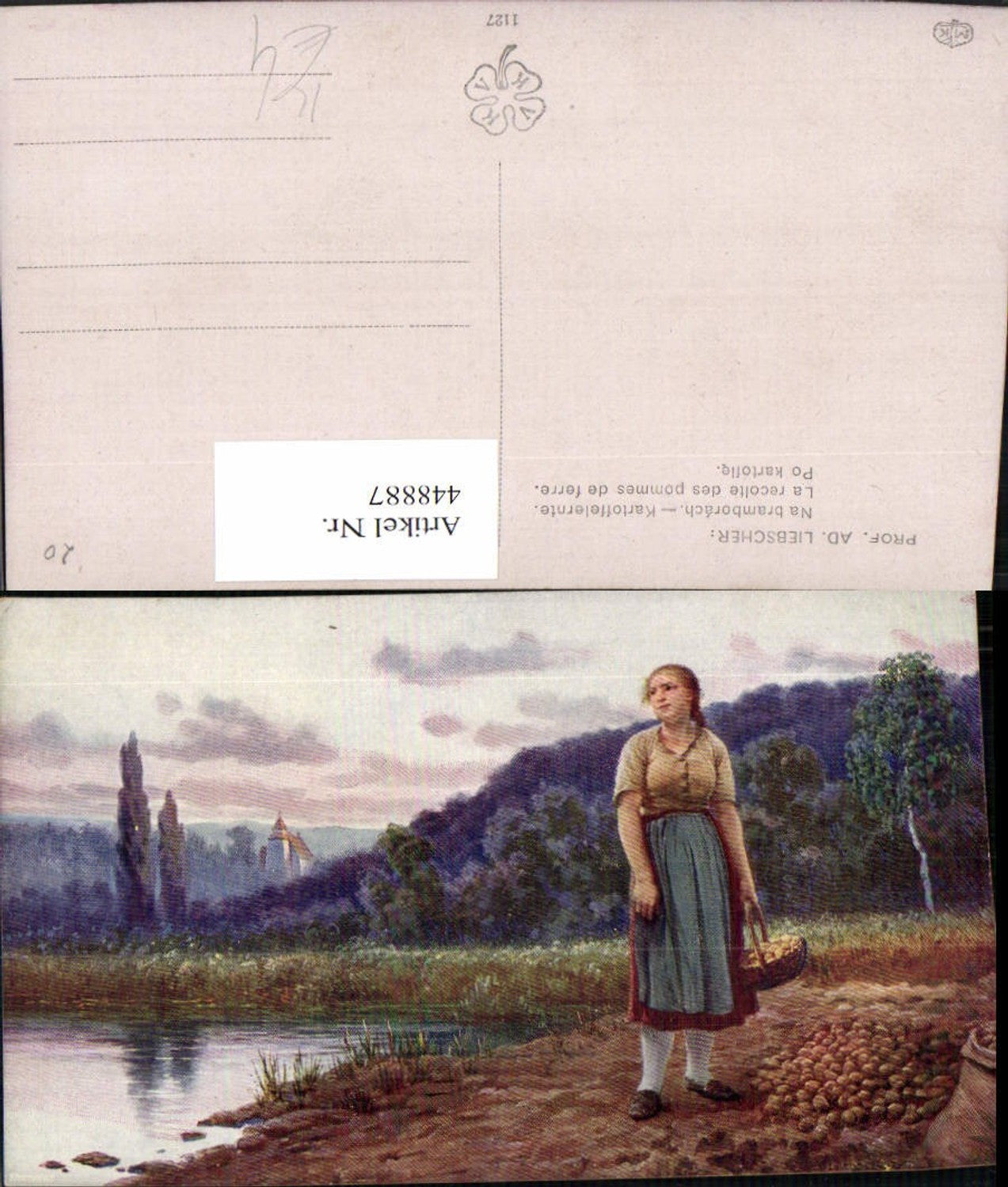 448887,Künstler AK Ad. Liebscher Kartoffelernte Feld Frau Tracht Korb