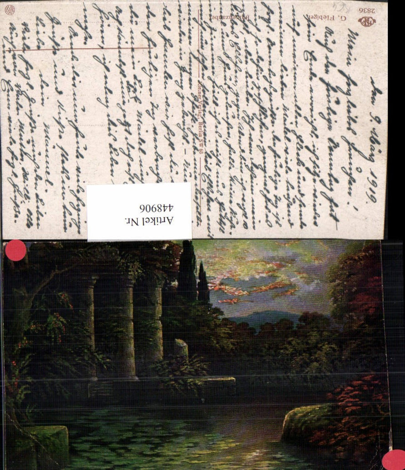 448906,Künstler AK G. Fiebiger Ruinenzauber Ruine Säulen Motiv