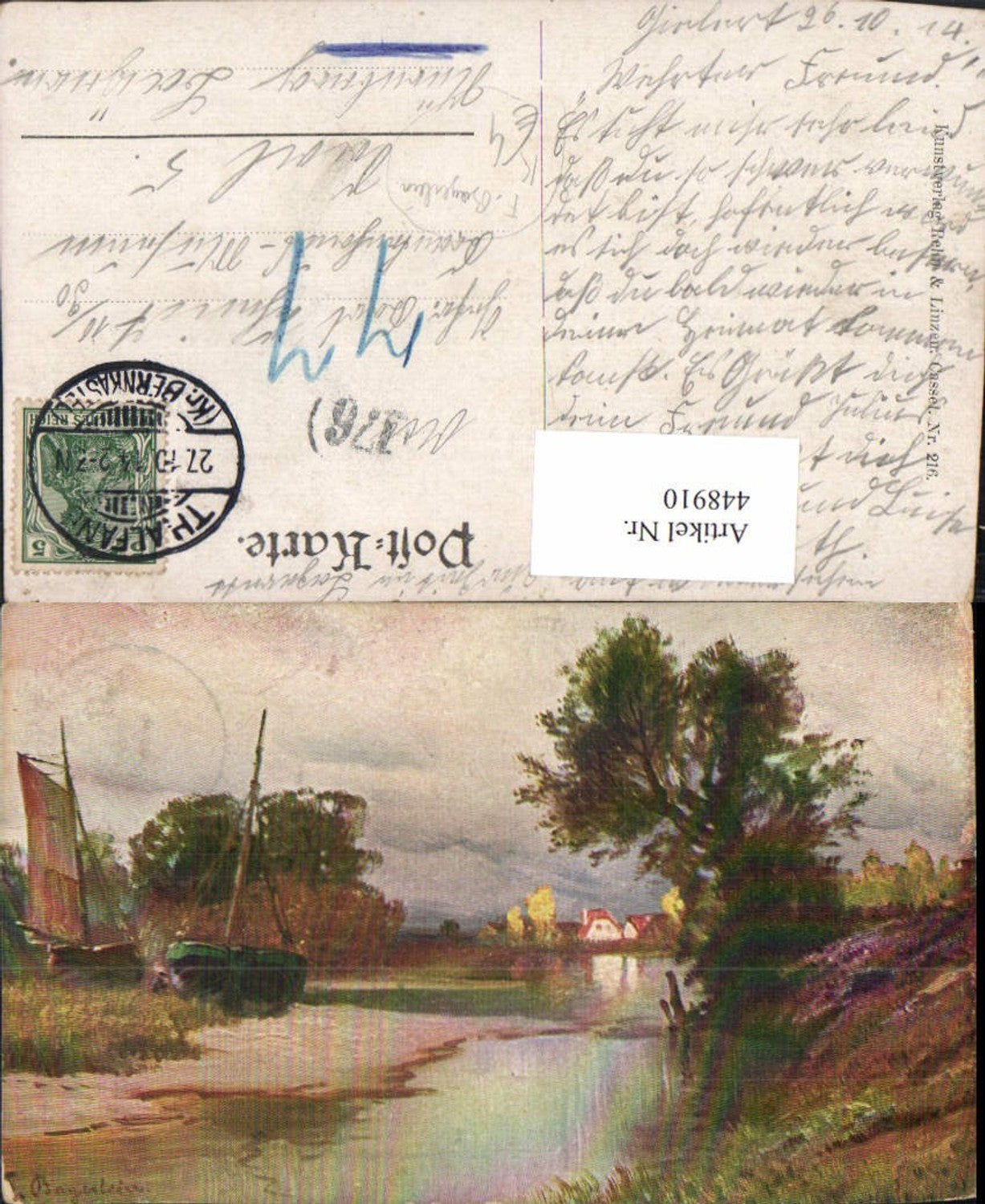 448910, Artist AK F. Bayerlein Landscape Boats