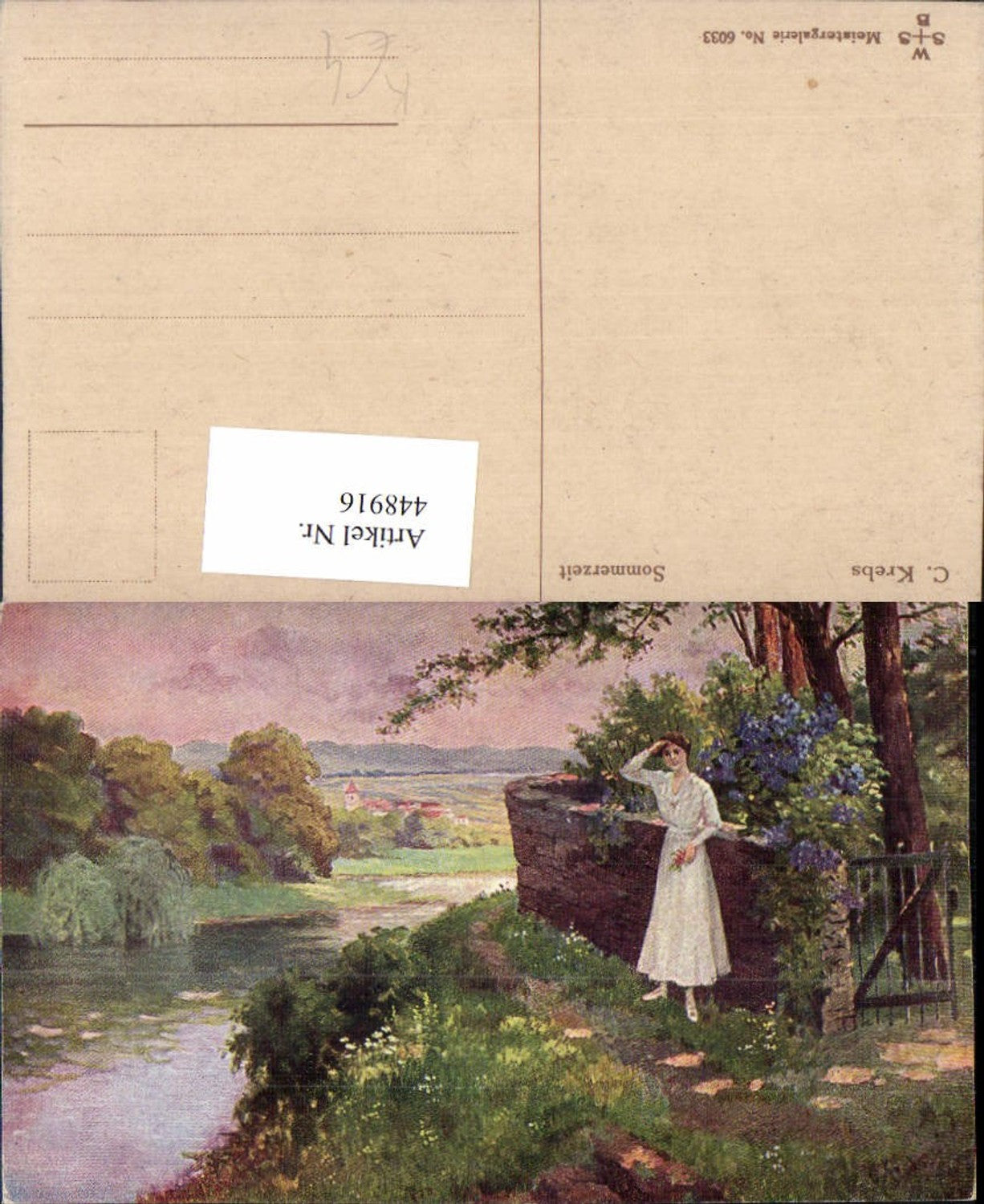 448916,Künstler AK C. Krebs Sommerzeit Landschaft Frau Kleid Fluss