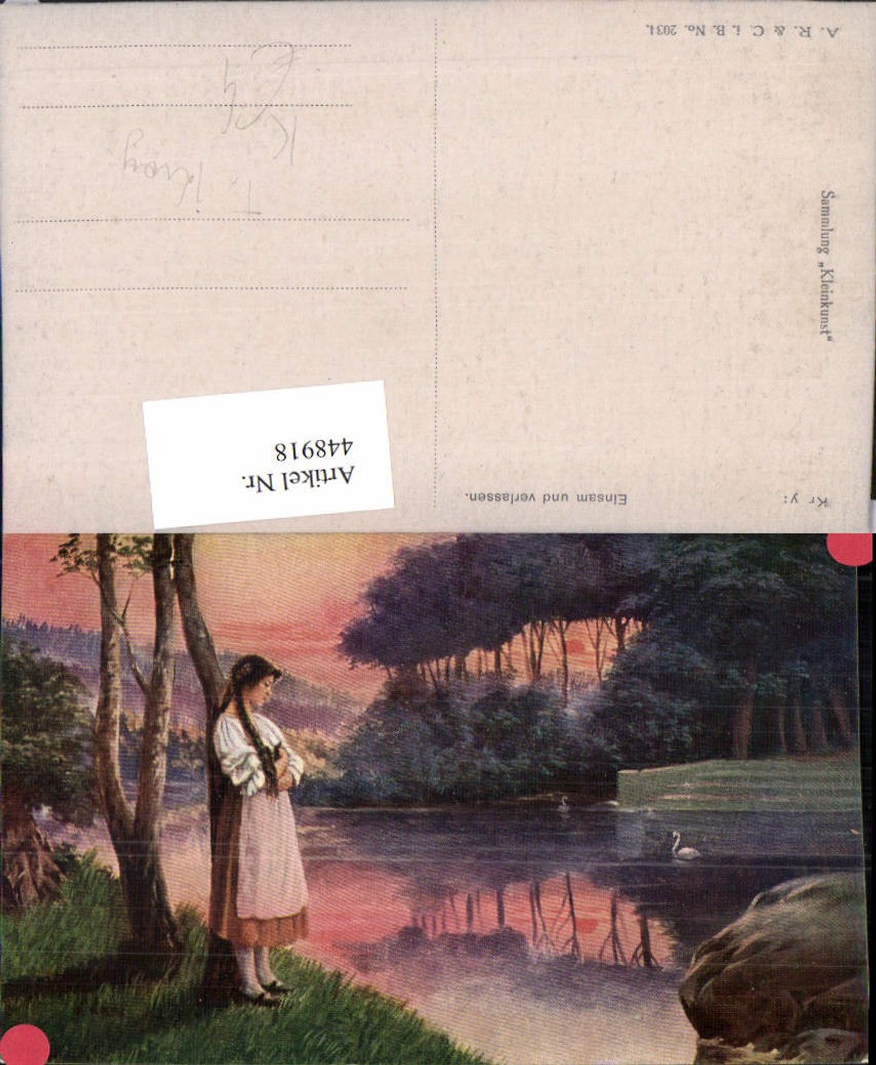 448918,Künstler AK T. Kroy Einsam und verlassen Frau Tracht See
