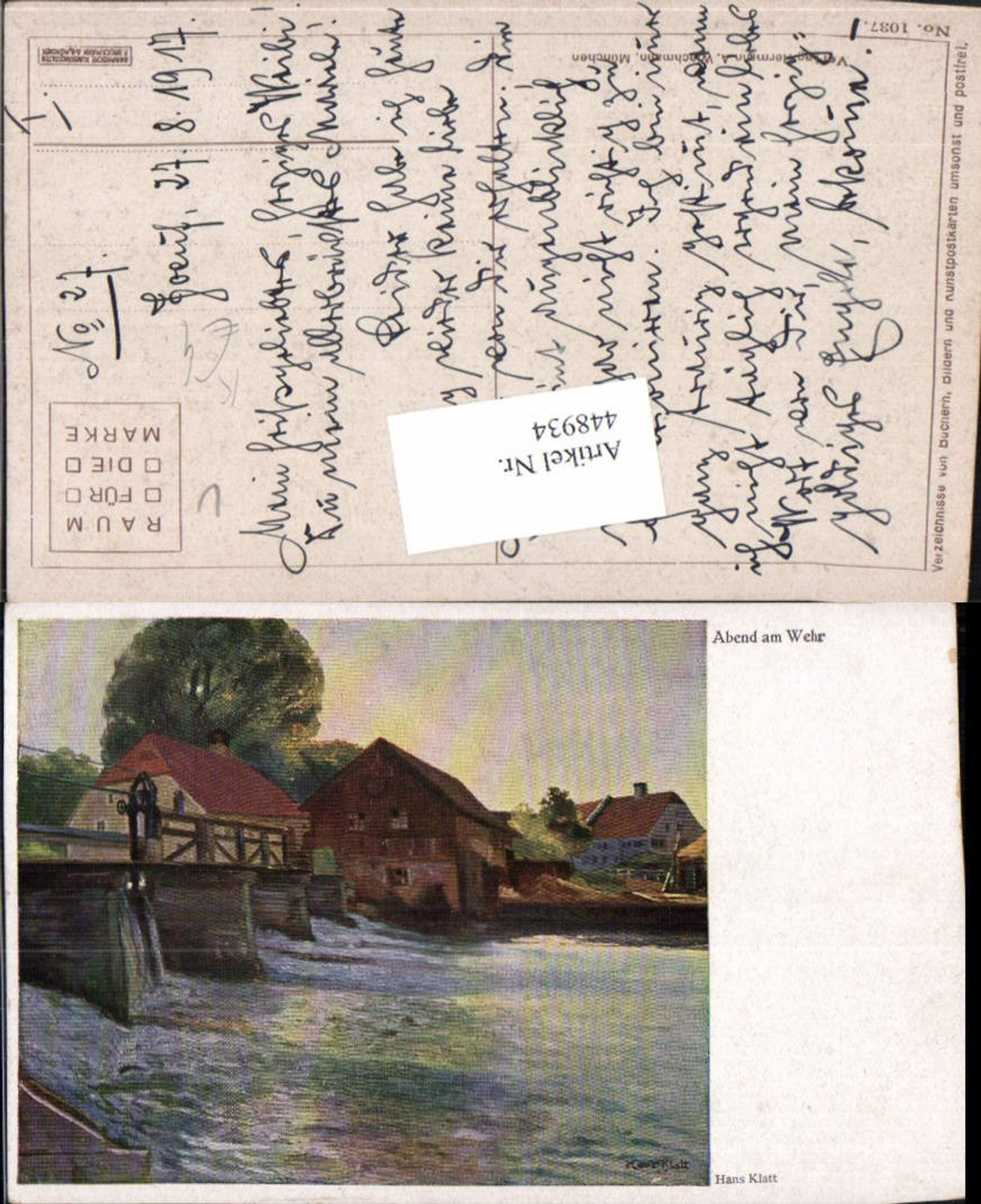 448934,Künstler AK Hans Klatt Abend am Wehr Brücke Häuser