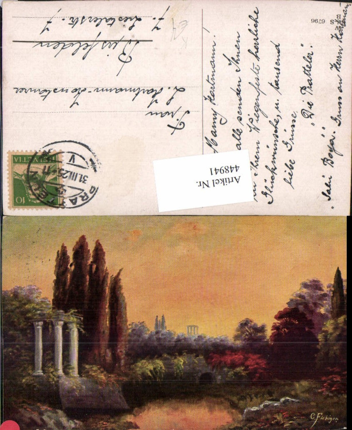 448941,Künstler AK G. Fiebiger Landschaft Tempel Säulen