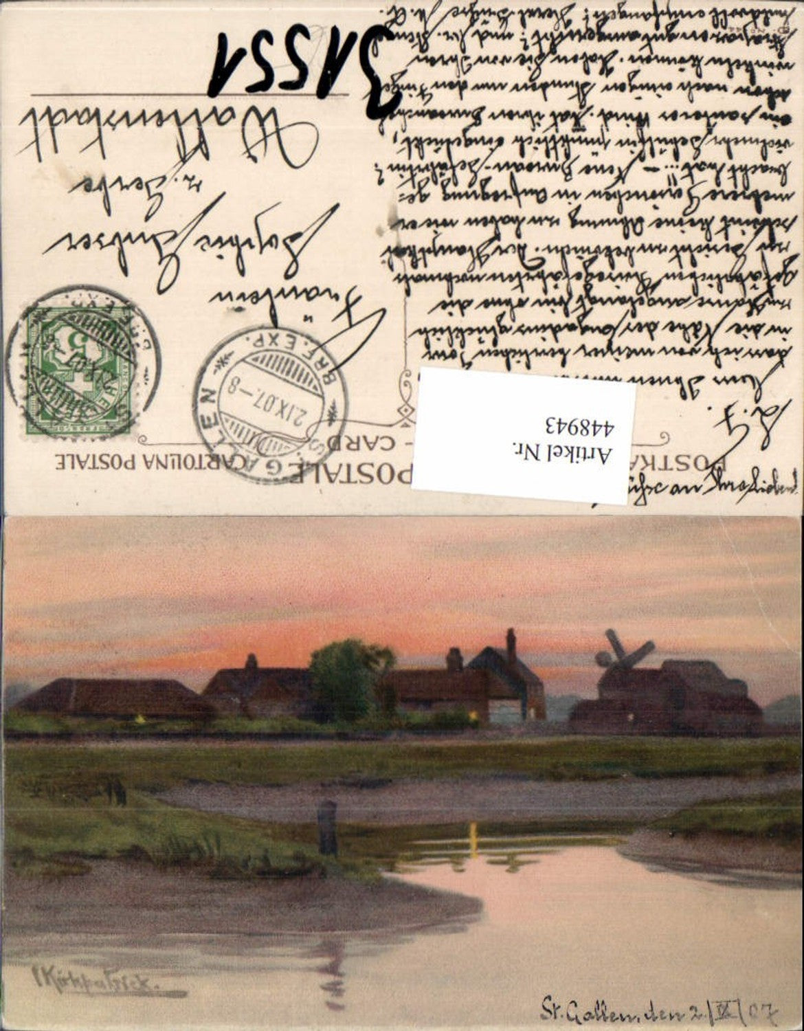 448943,Künstler AK Kirkpatrick Landschaft Dorf Windmühle
