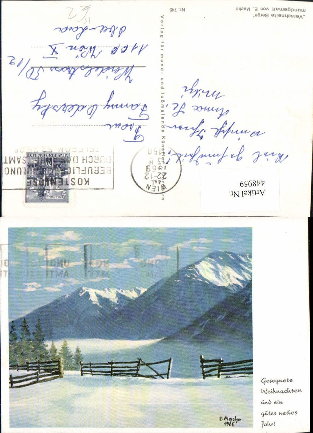 448959,Künstler AK E. Macho Verschneite Berge Bergkulisse Winterbild