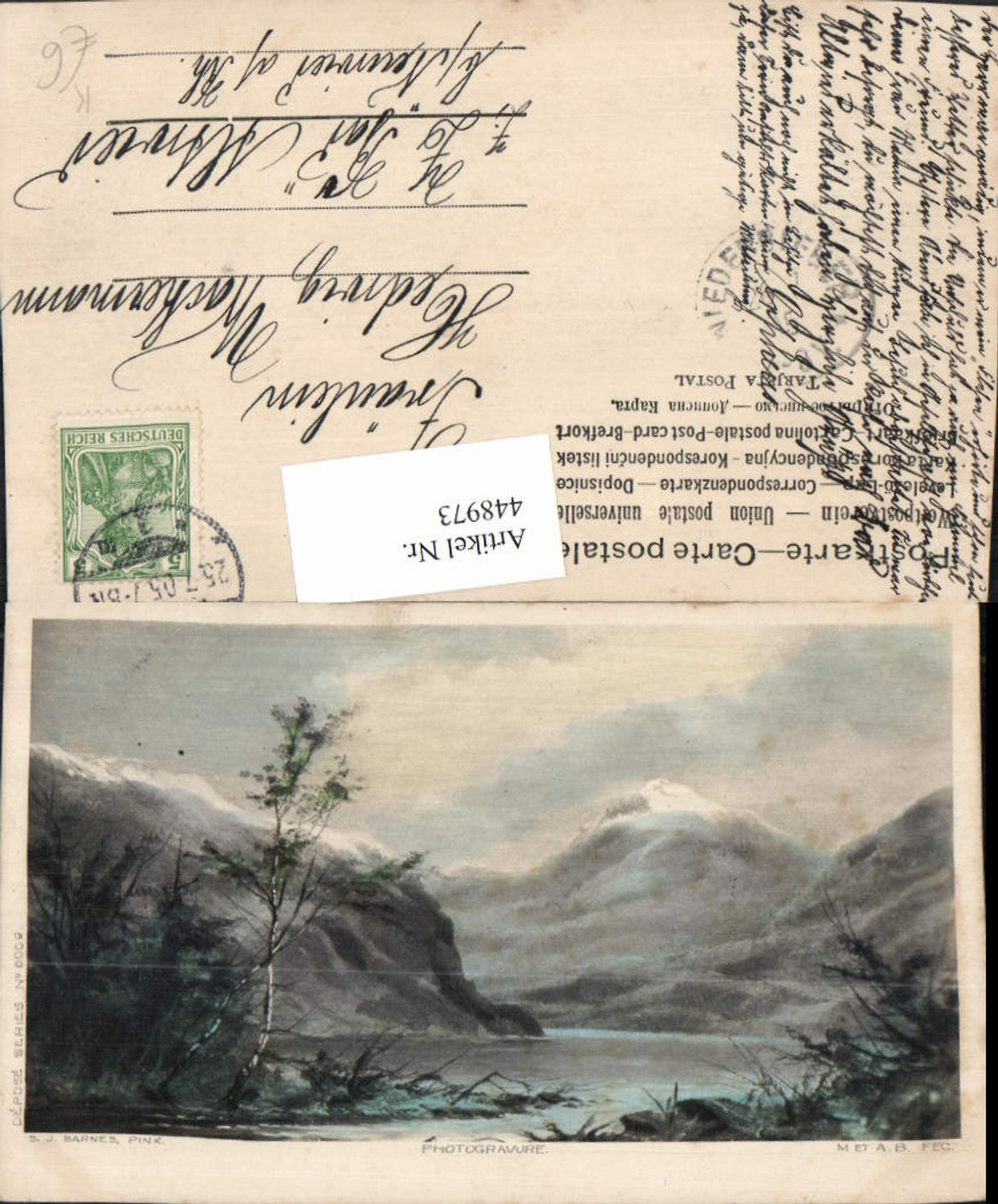 448973,Künstler AK S. J. Barnes Landschaft See Bergkulisse