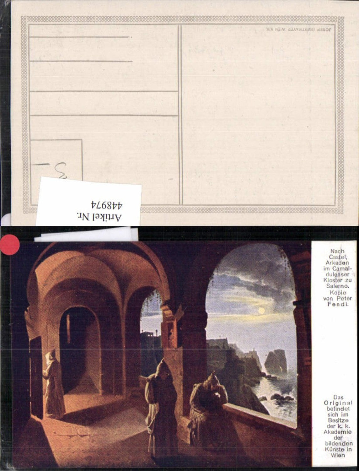 448974,Künstler AK Peter Fendi Salerno Camaldulenser Kloster Arkaden Mönche